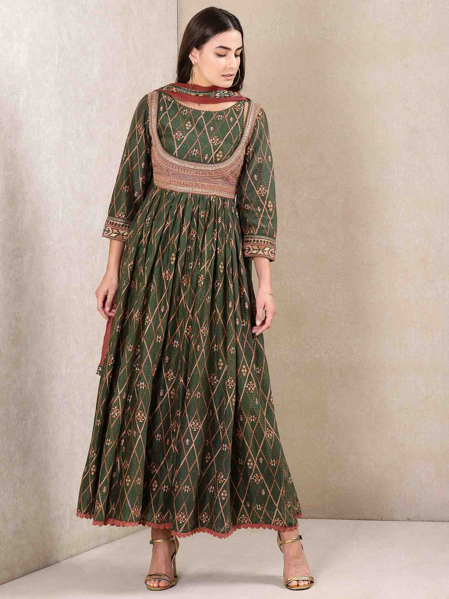 Green Alvira Allover Anarkali Suit Set