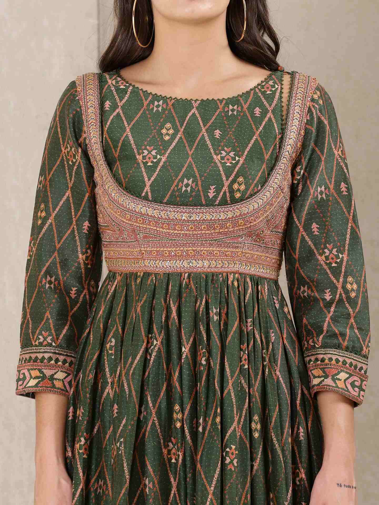 Green Alvira Allover Anarkali Suit Set