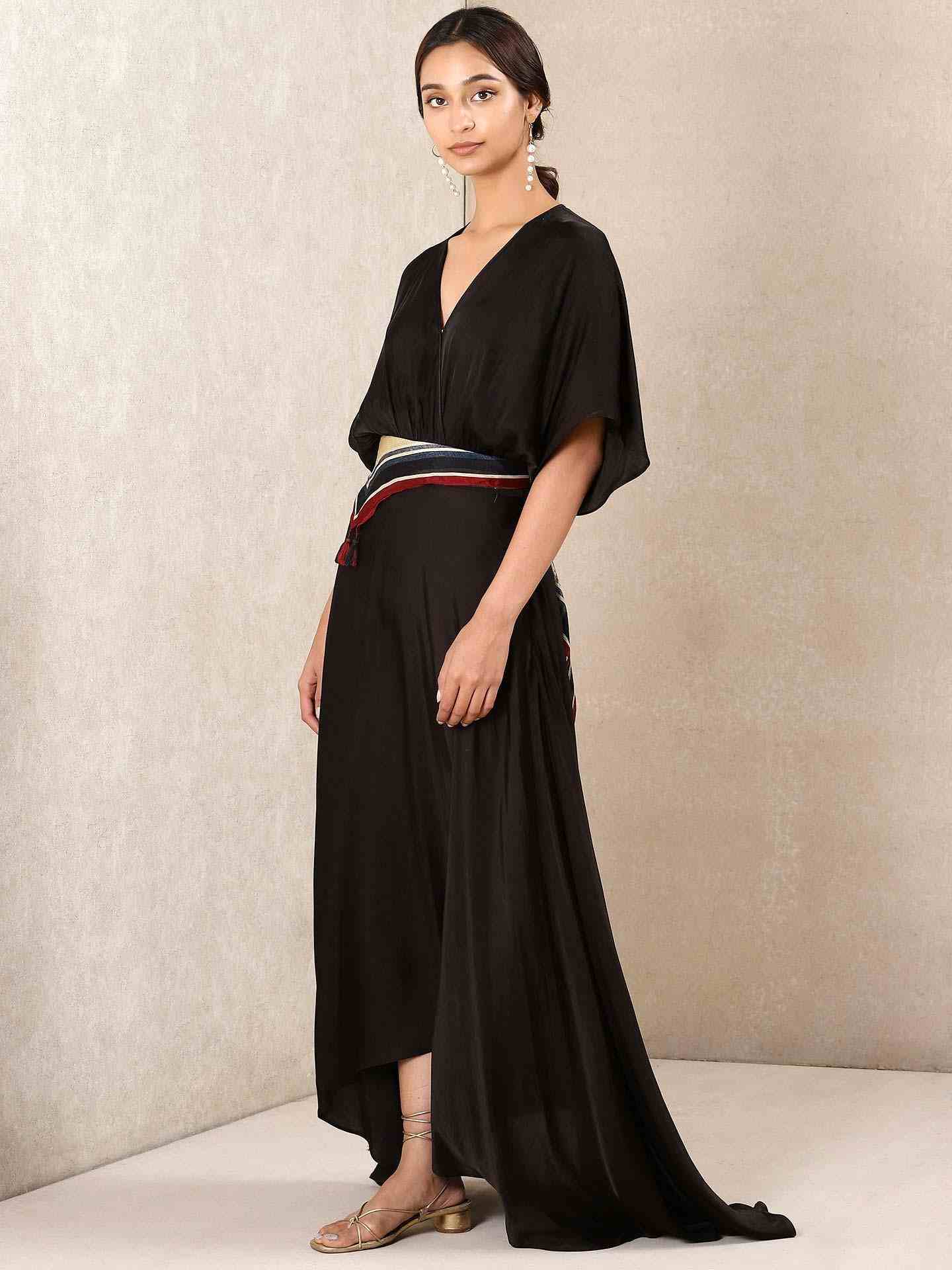 Black Tribal Puzzle Solid Kaftan Dress