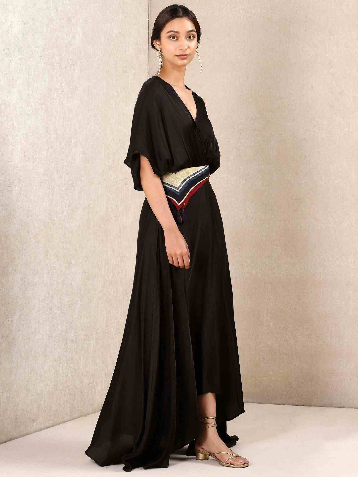 Black Tribal Puzzle Solid Kaftan Dress