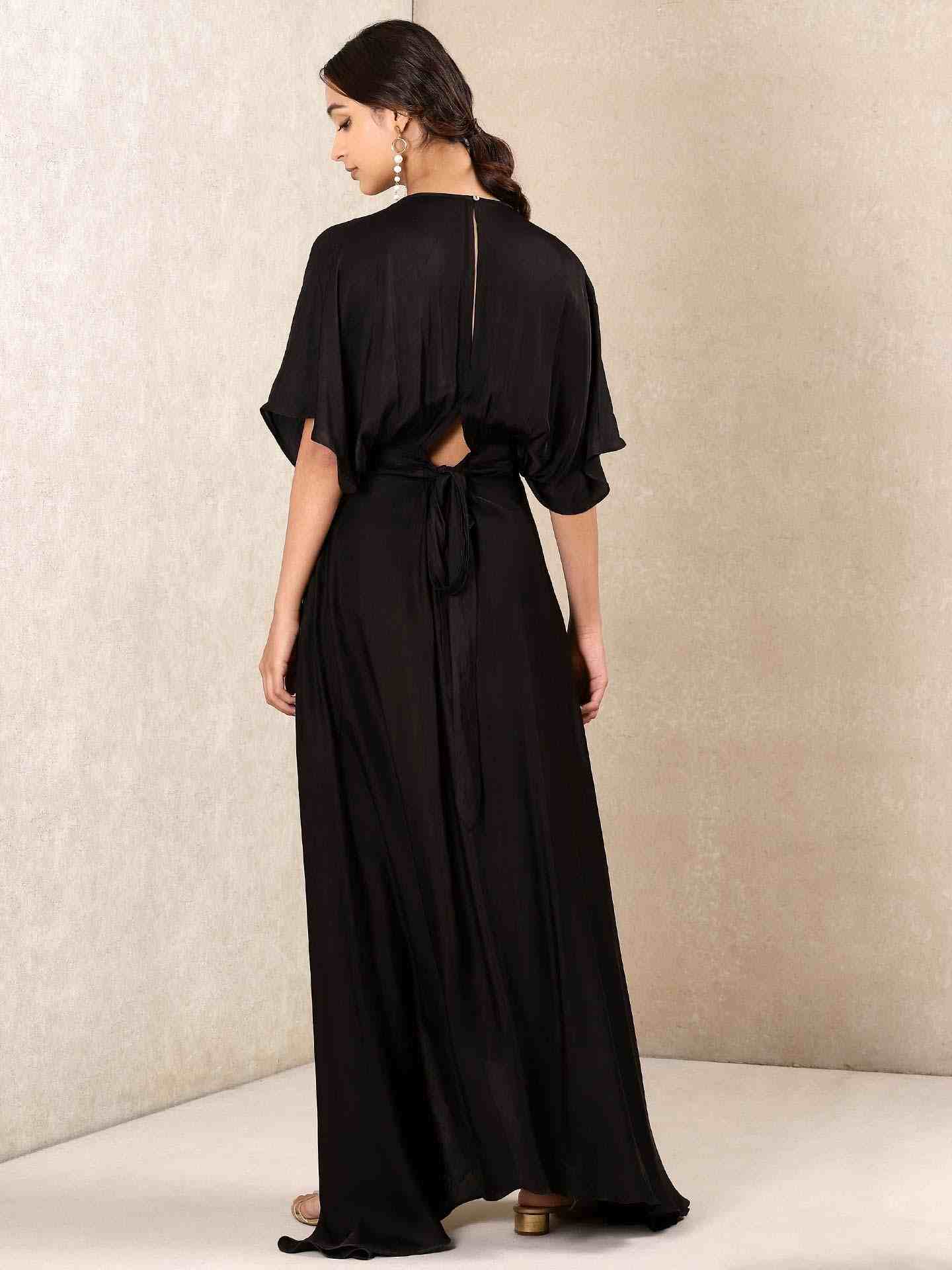 Black Tribal Puzzle Solid Kaftan Dress