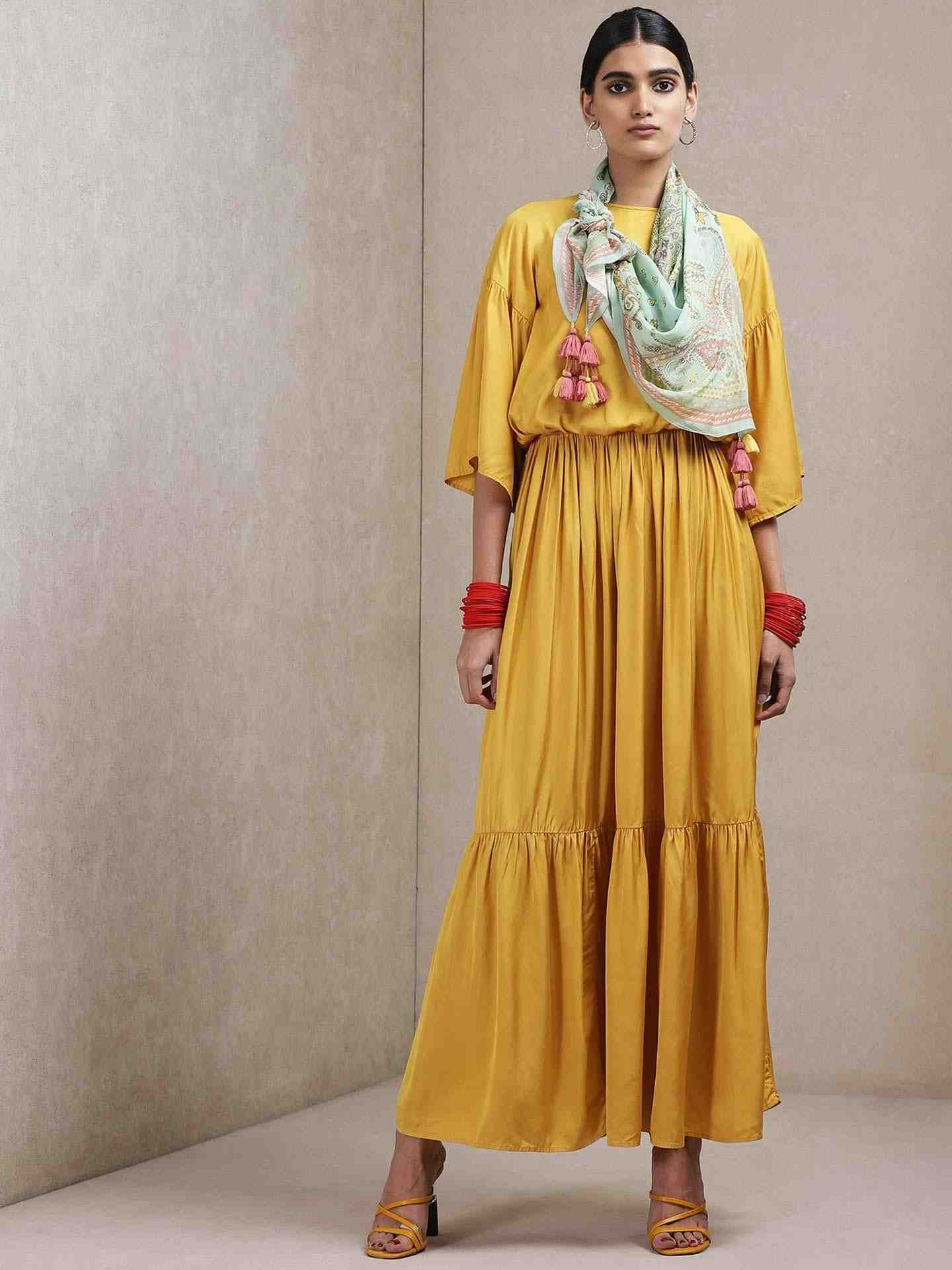 Mustard Urja And Ulfat Solid Dress