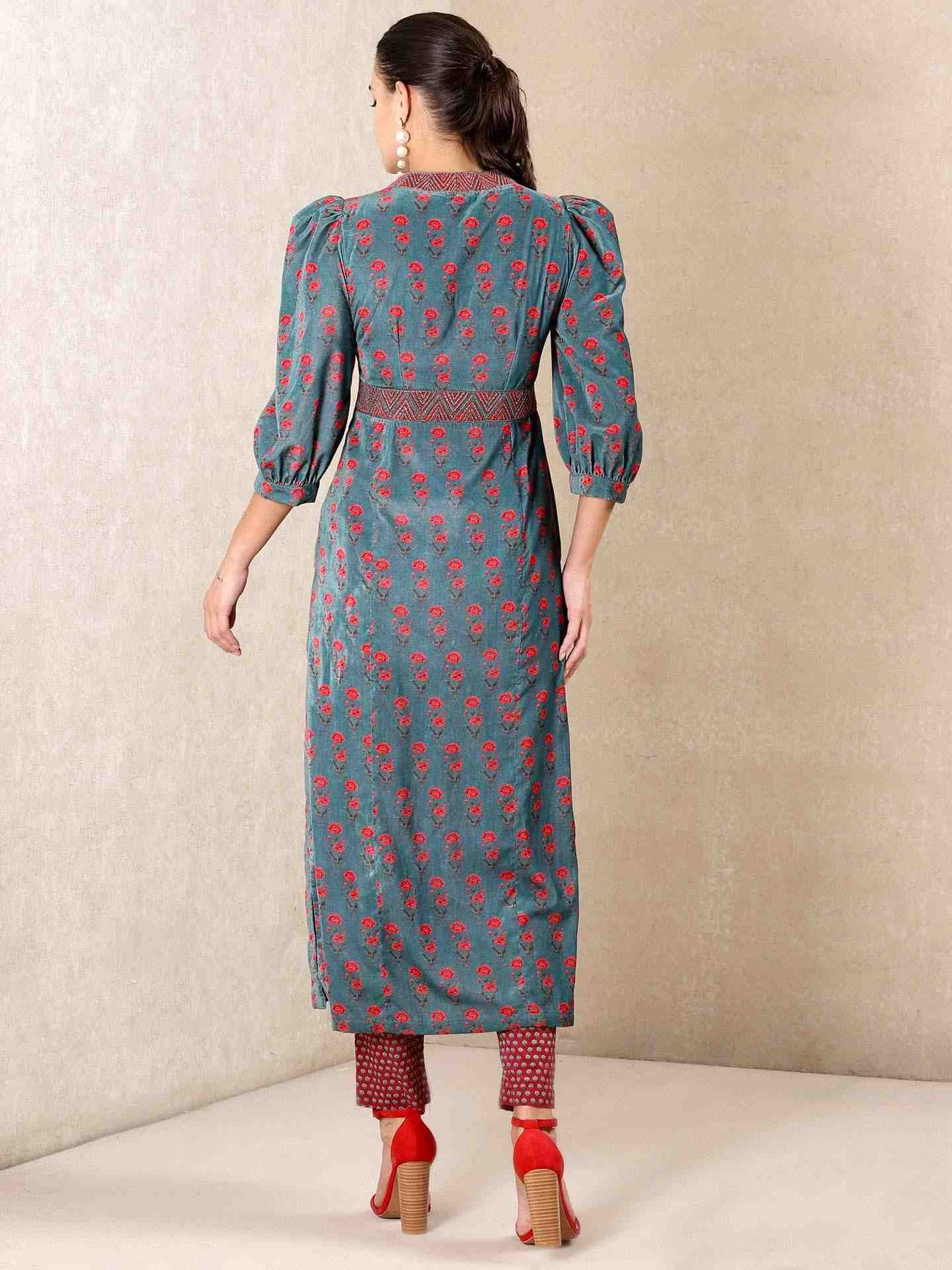 Teal Aneri Velvet Kurta Set