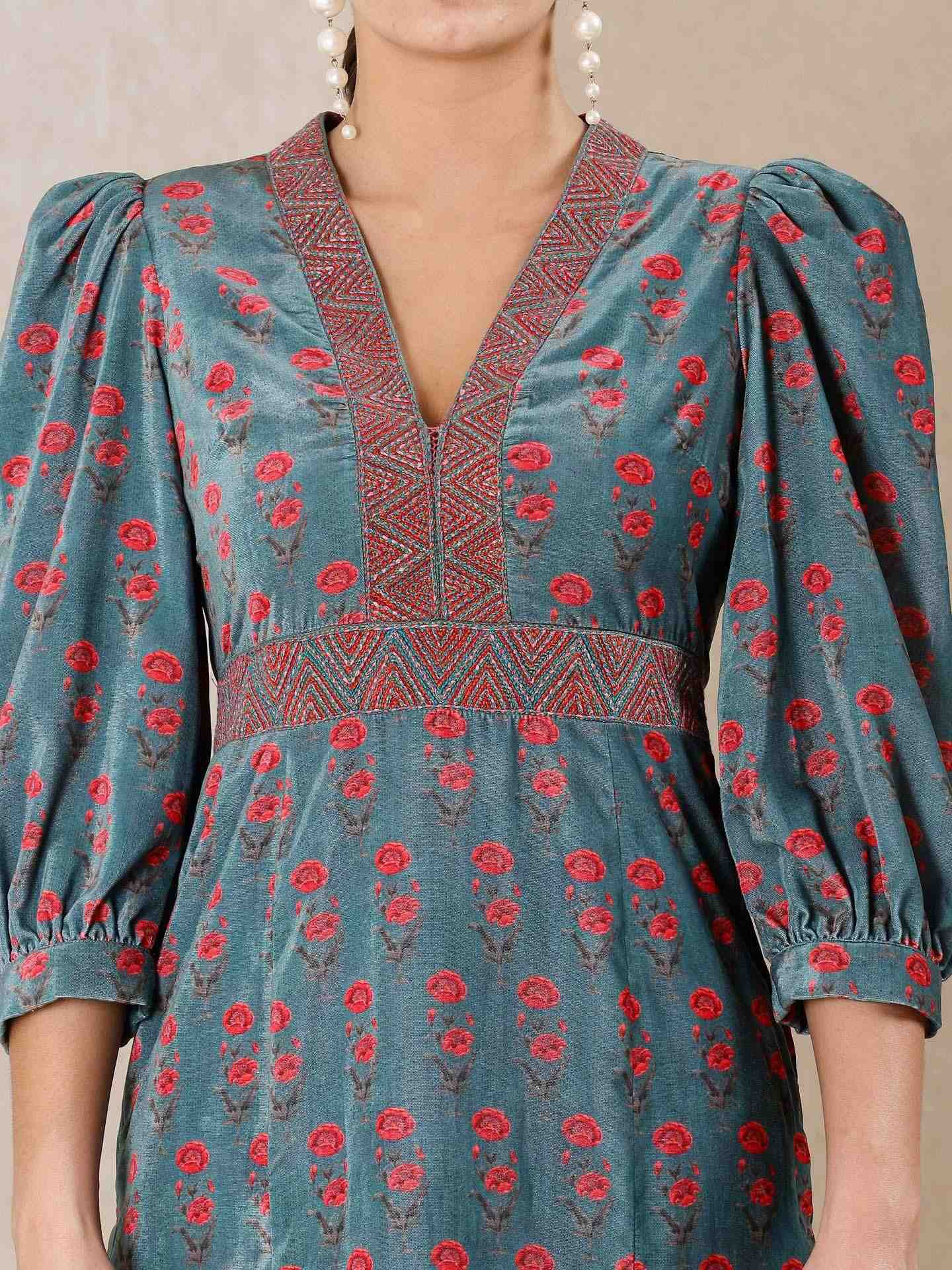 Teal Aneri Velvet Kurta Set