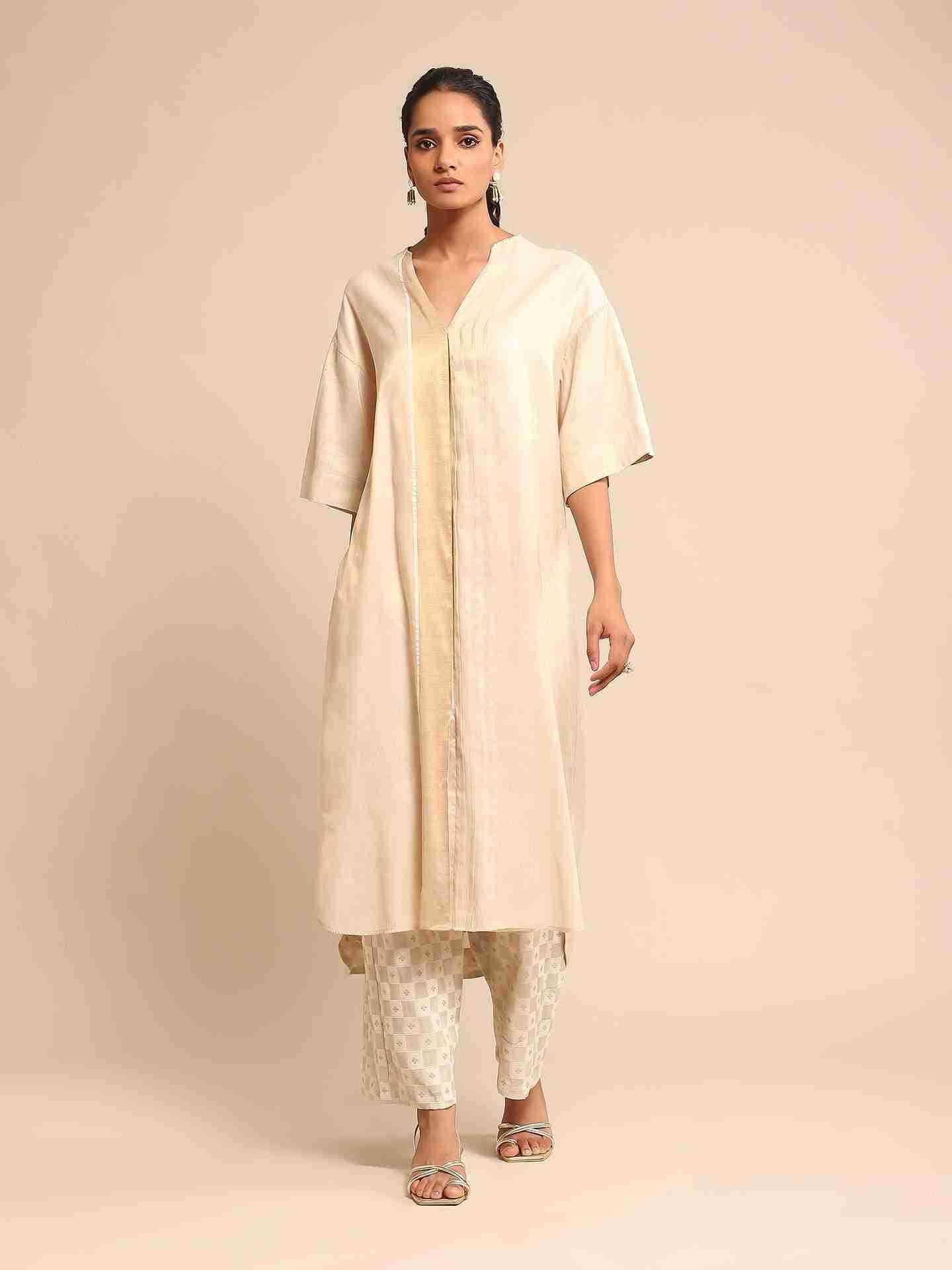 Beige Urban Elysian Chanderi Kurta Set