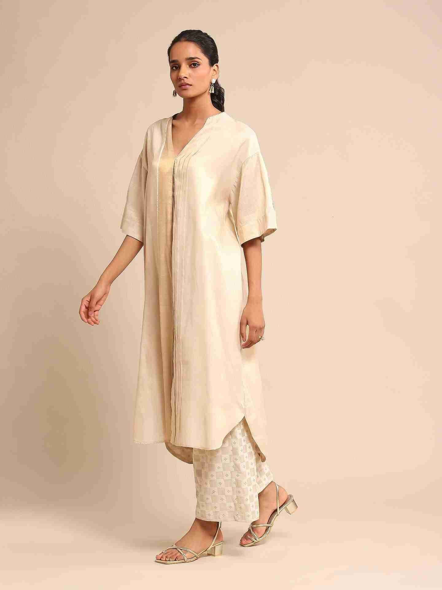 Beige Urban Elysian Chanderi Kurta Set
