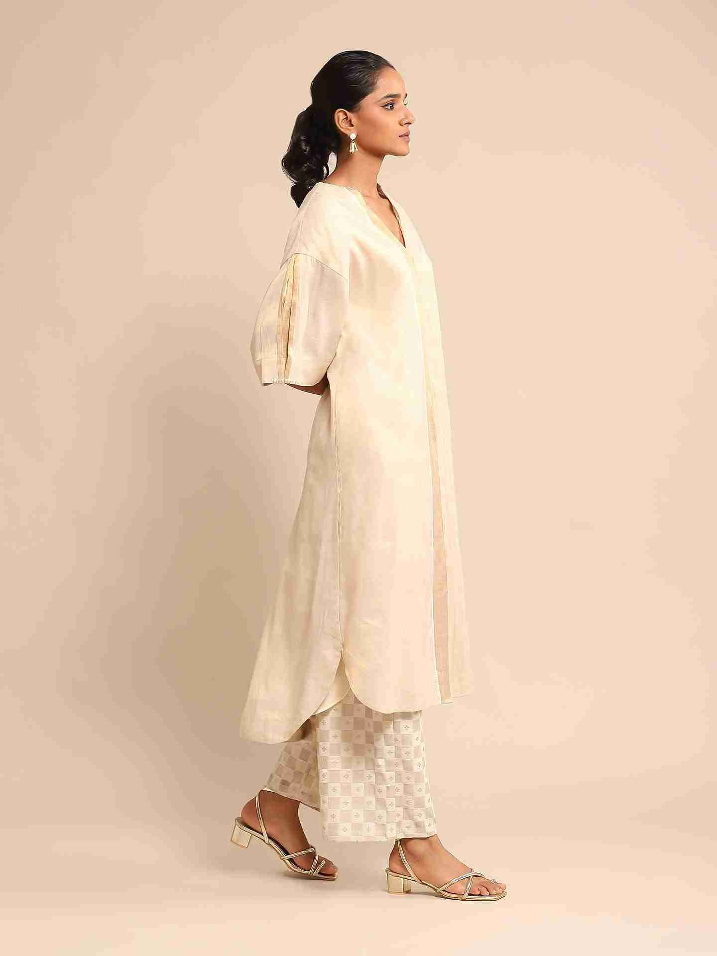 Beige Urban Elysian Chanderi Kurta Set