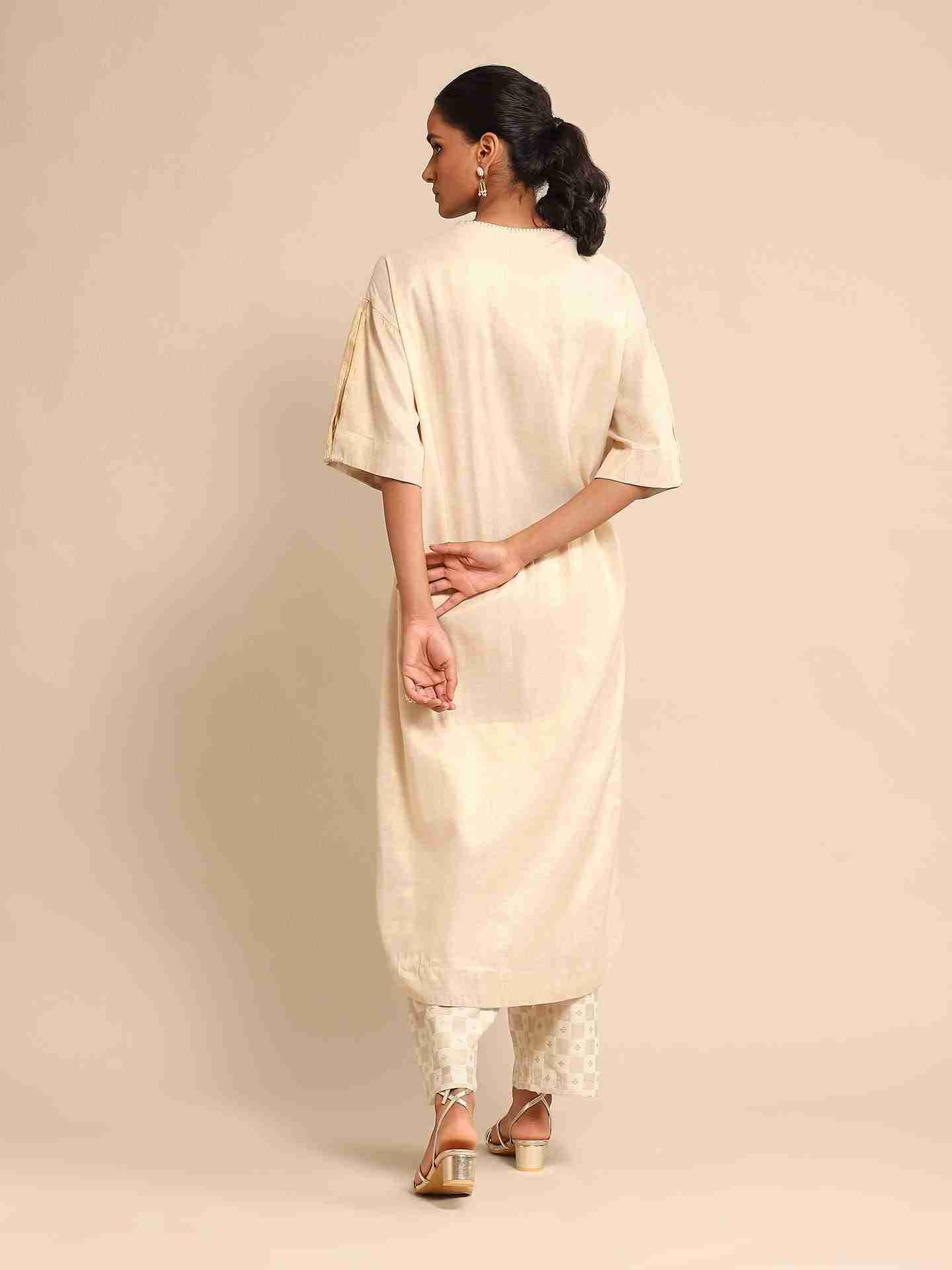 Beige Urban Elysian Chanderi Kurta Set