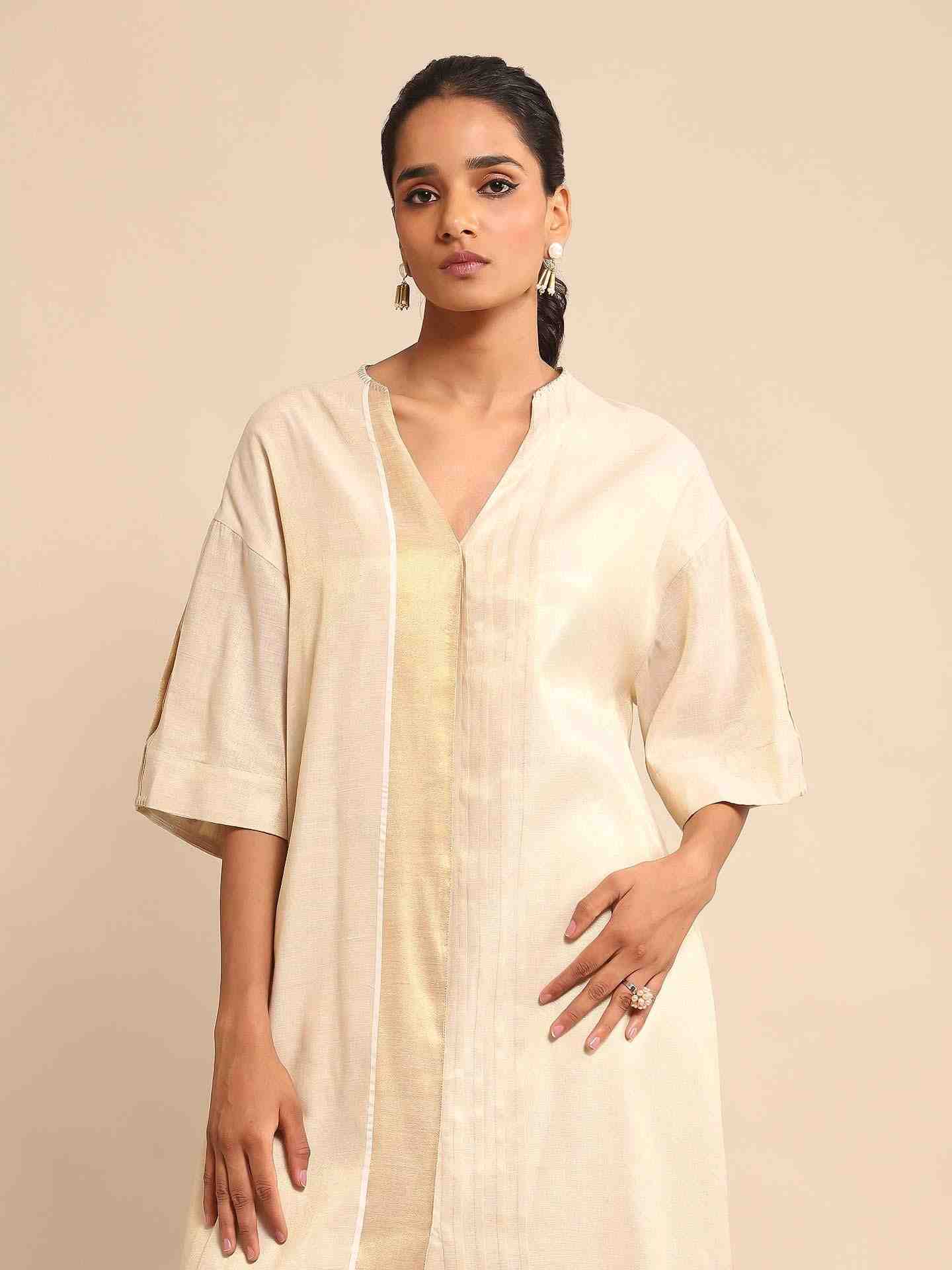 Beige Urban Elysian Chanderi Kurta Set