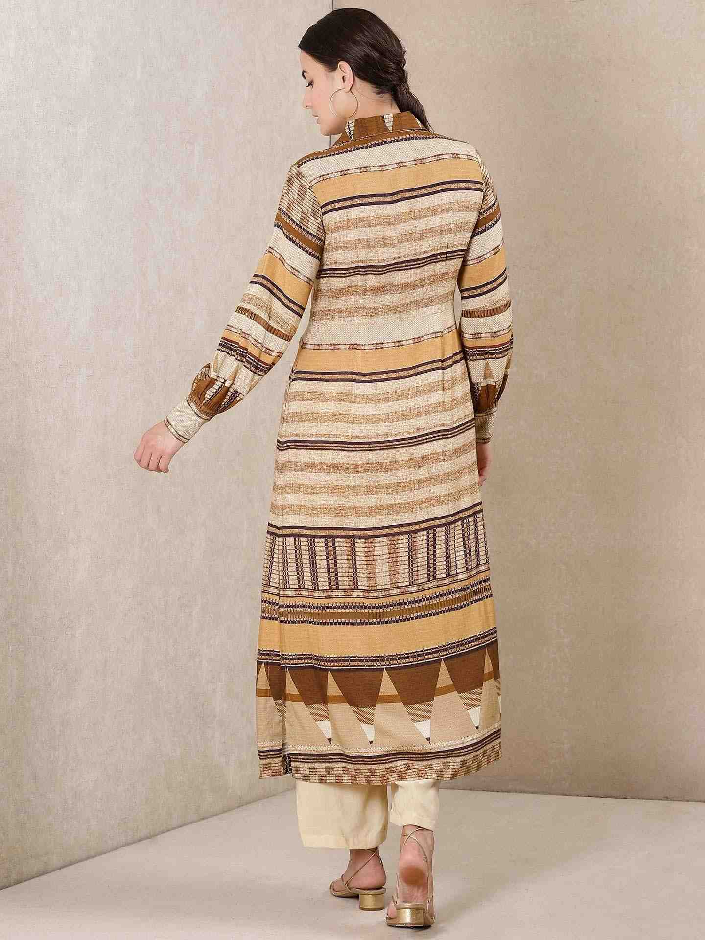 Beige Denim Stripe Kurta Set