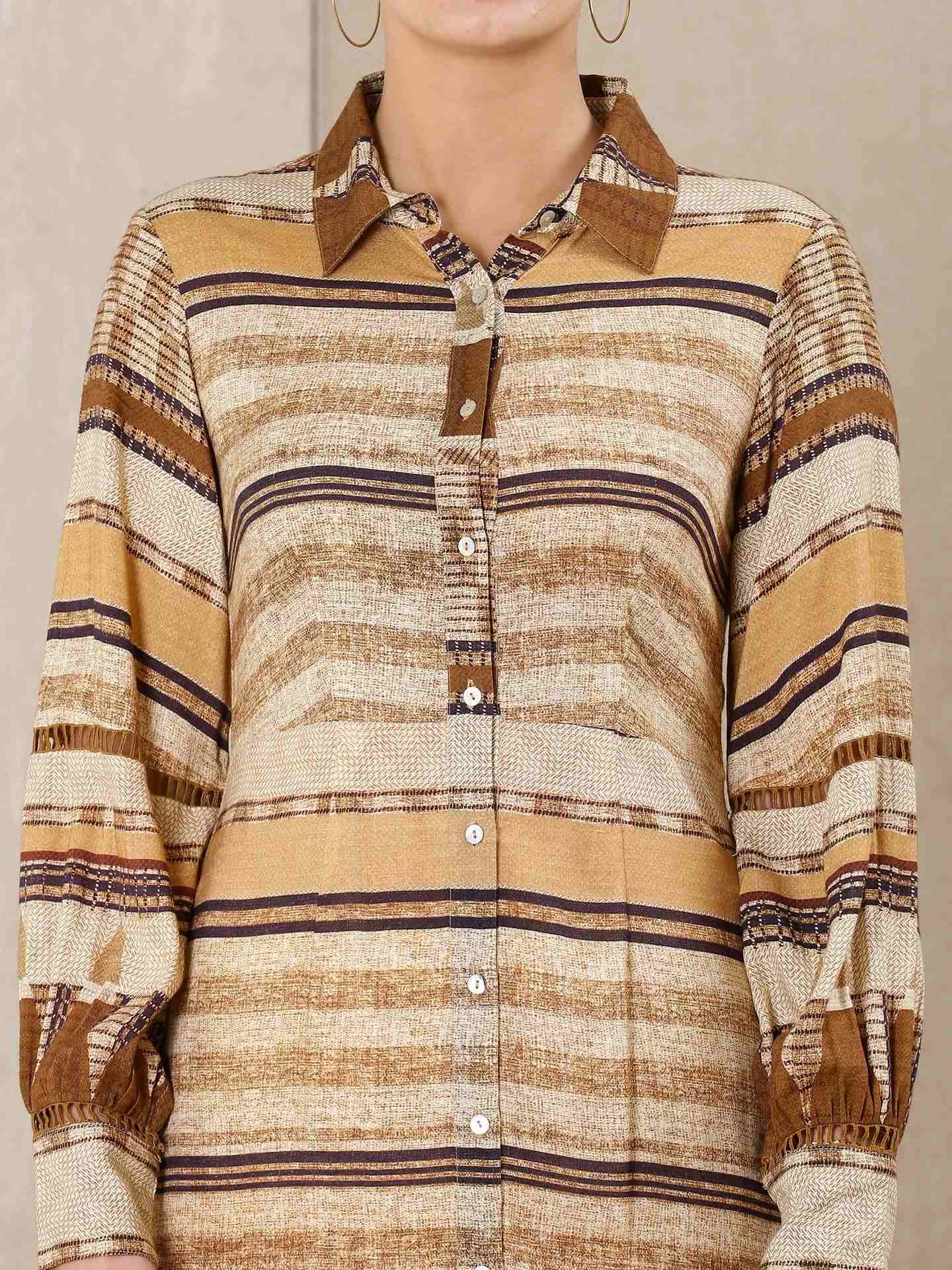 Beige Denim Stripe Kurta Set