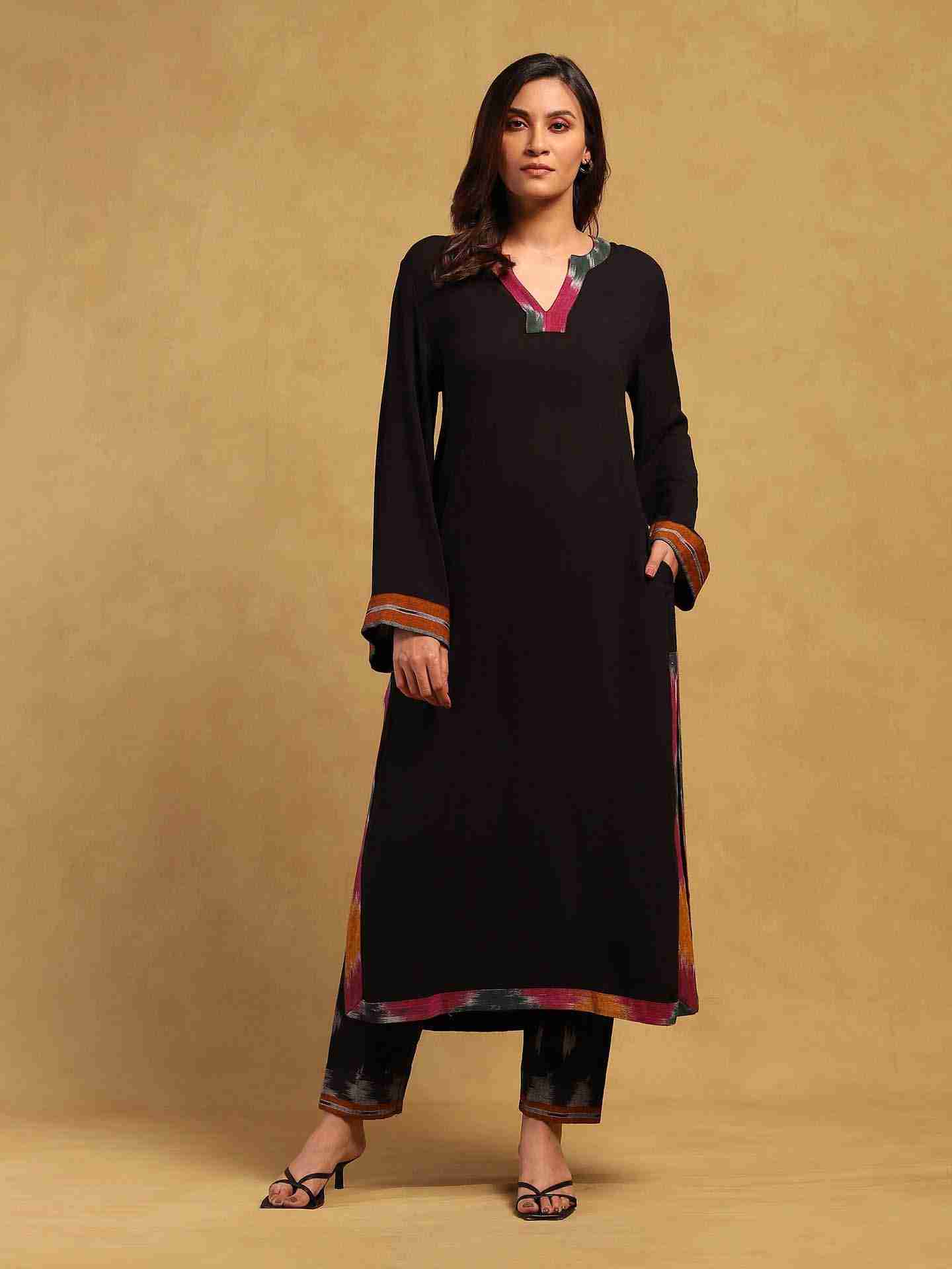Black Ikkat Kurta Set