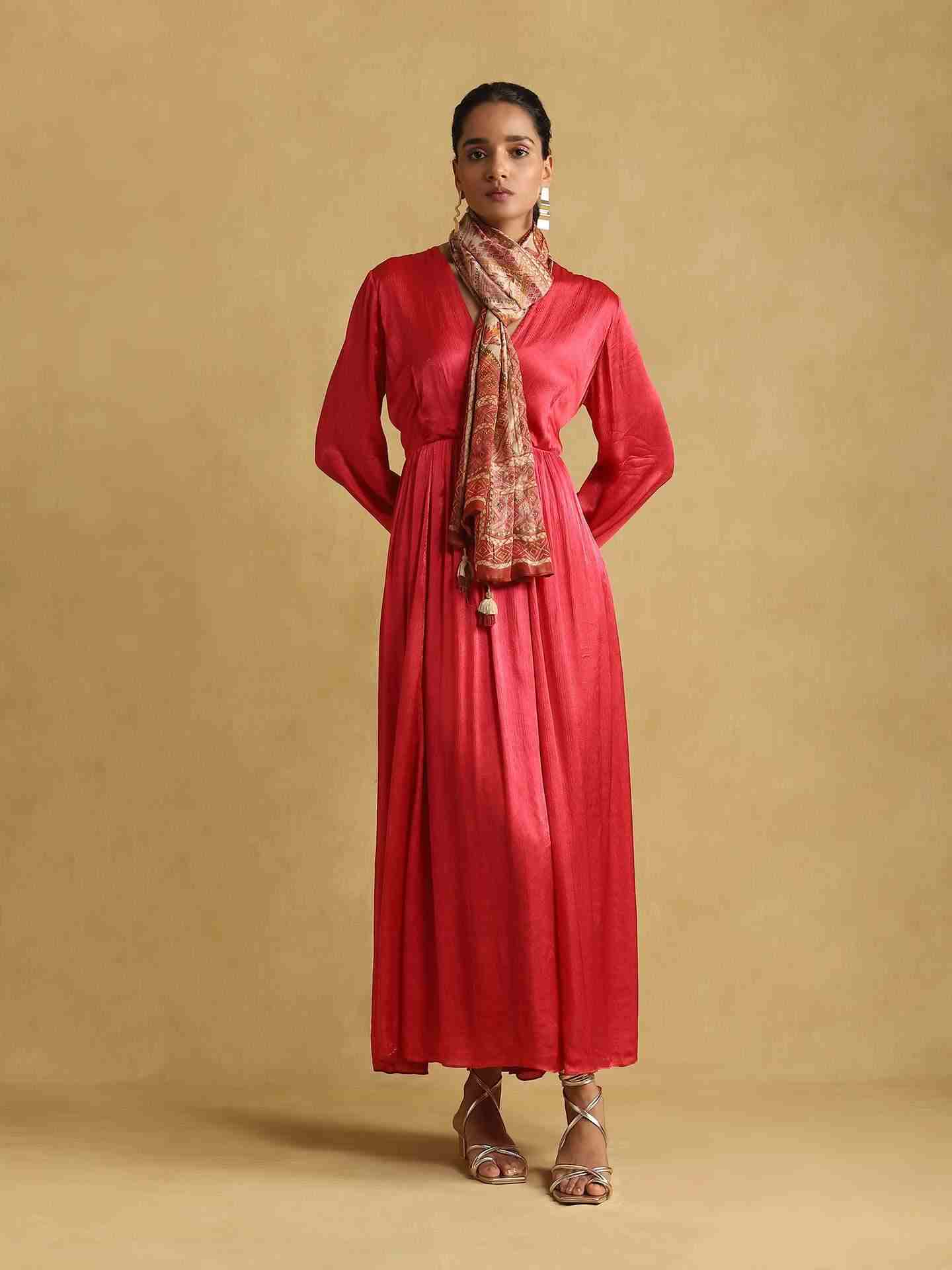 Red Geisha Solid Satin Dress