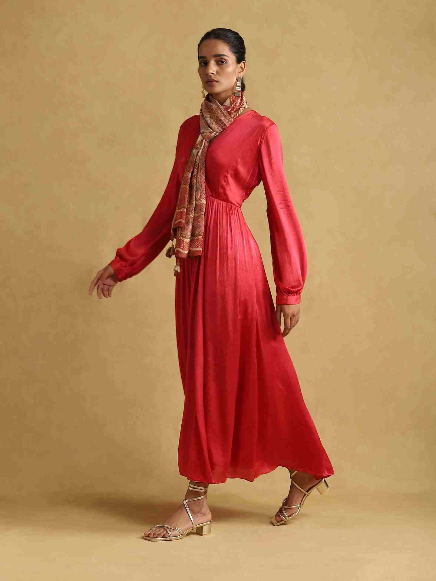 Red Geisha Solid Satin Dress