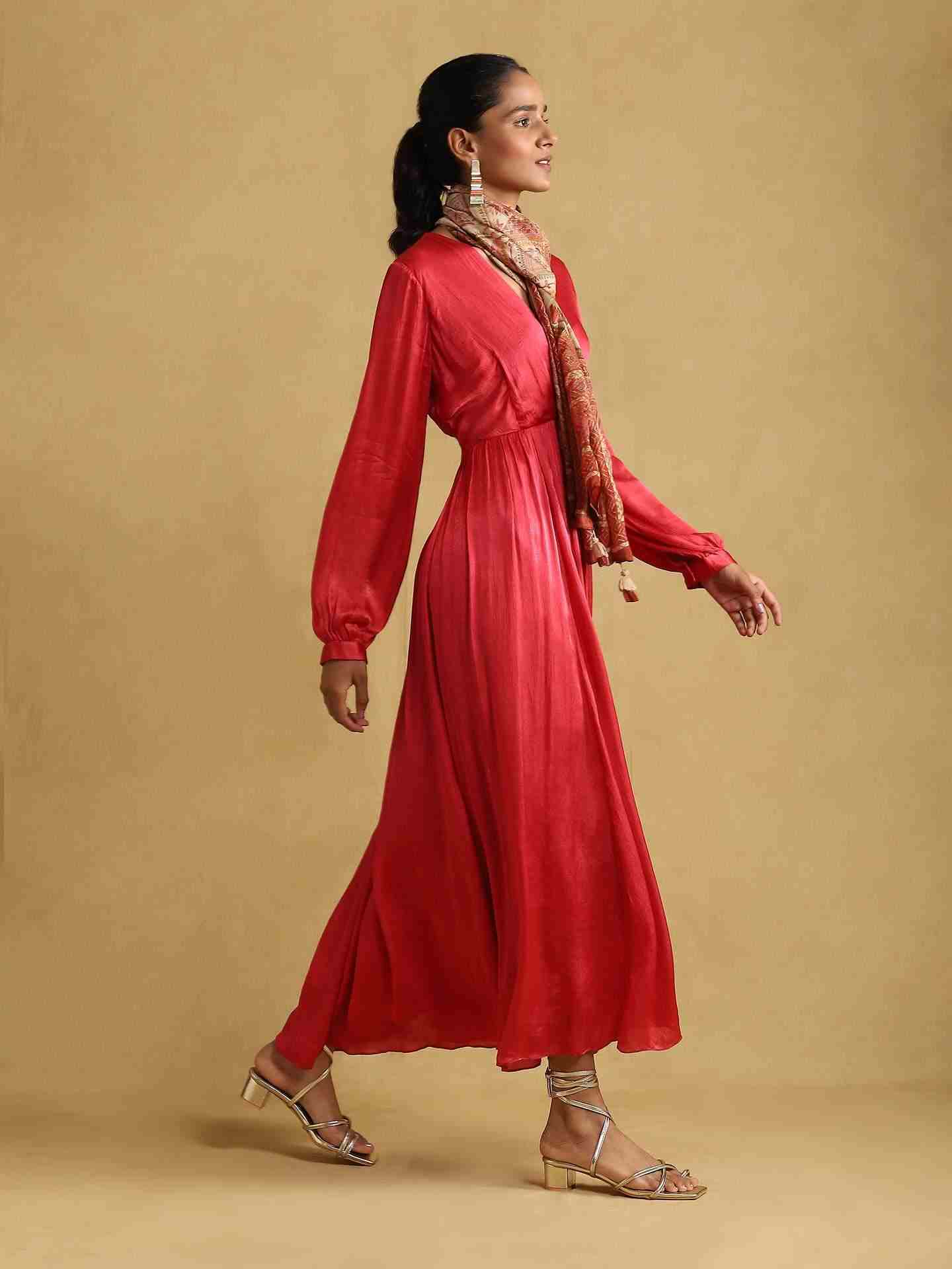 Red Geisha Solid Satin Dress