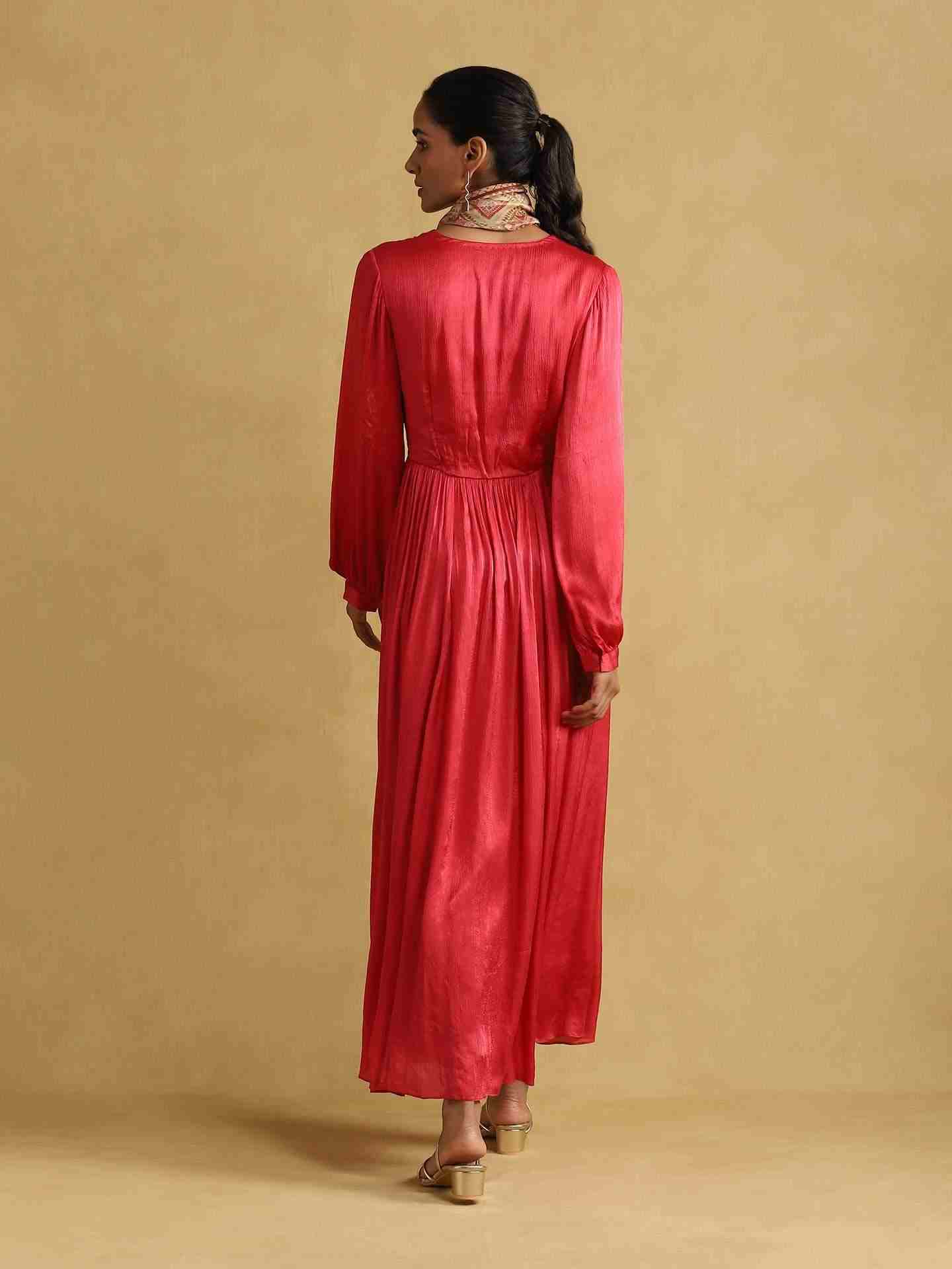 Red Geisha Solid Satin Dress