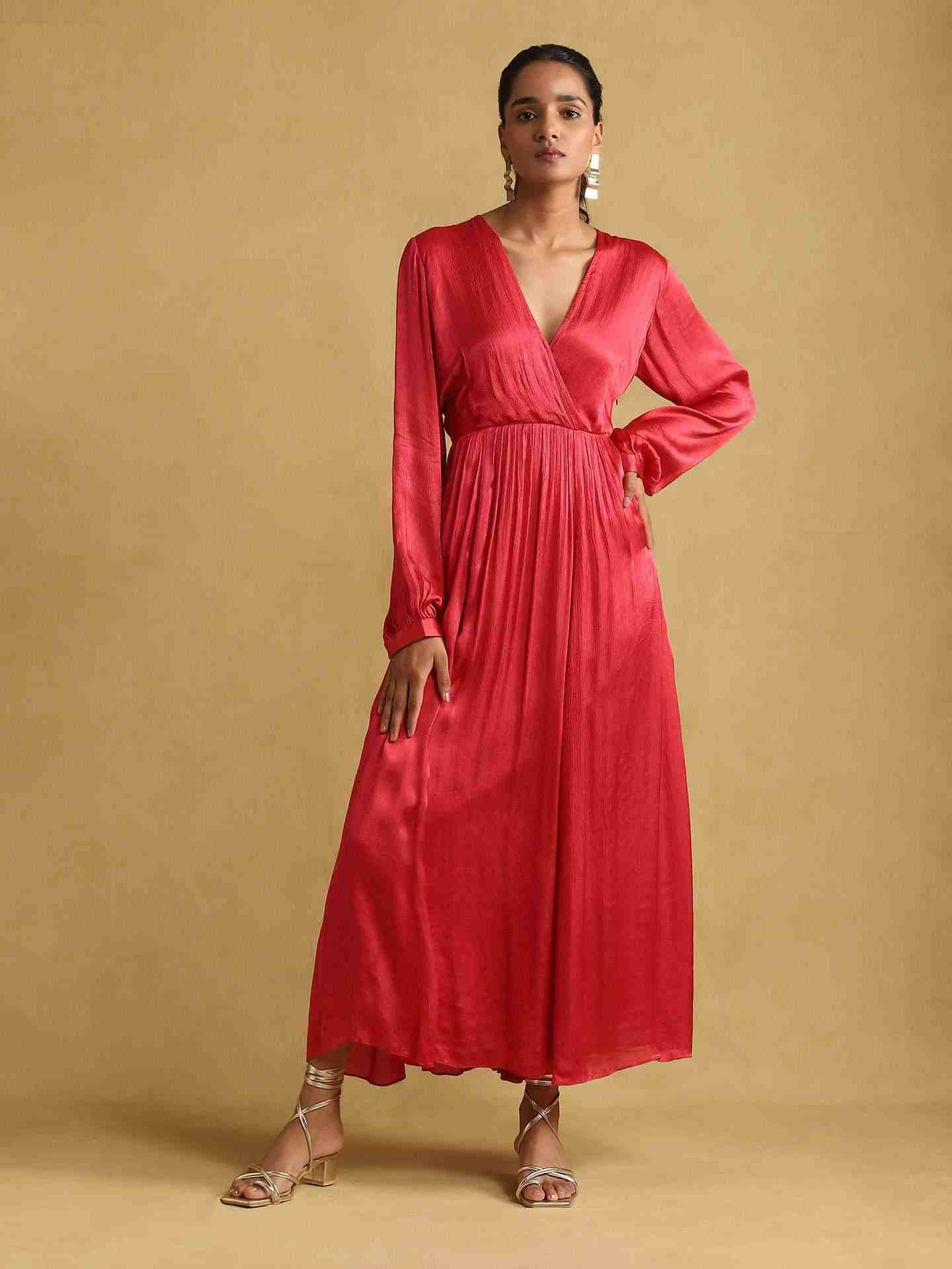 Red Geisha Solid Satin Dress