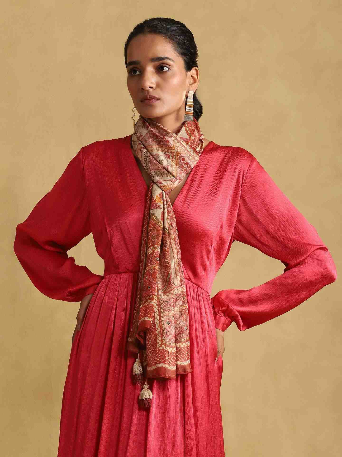 Red Geisha Solid Satin Dress