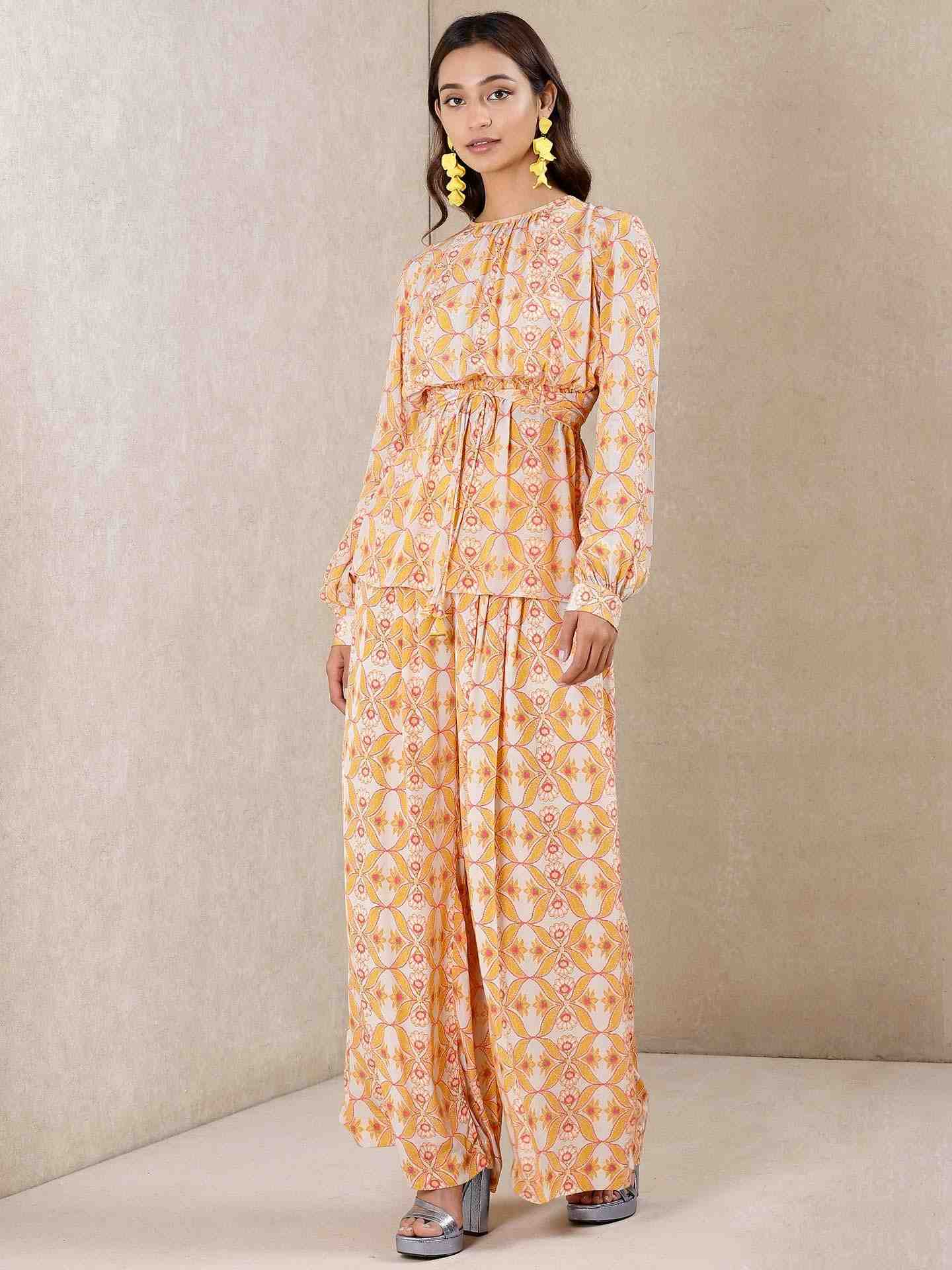 Orange Applique Flora Crepe Suit Set