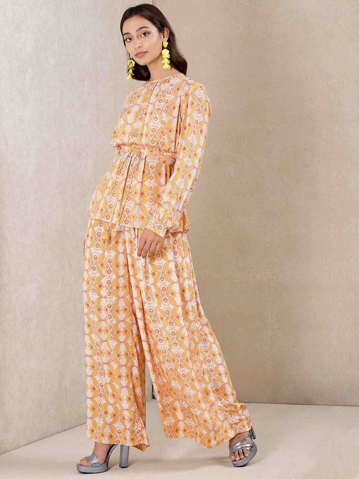 Orange Applique Flora Crepe Suit Set