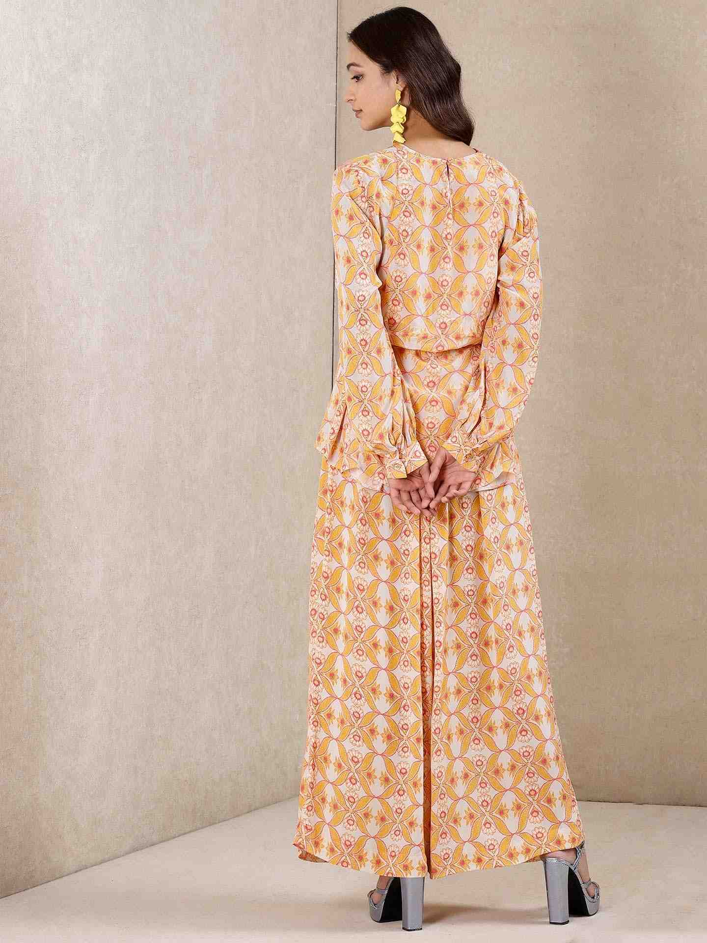 Orange Applique Flora Crepe Suit Set