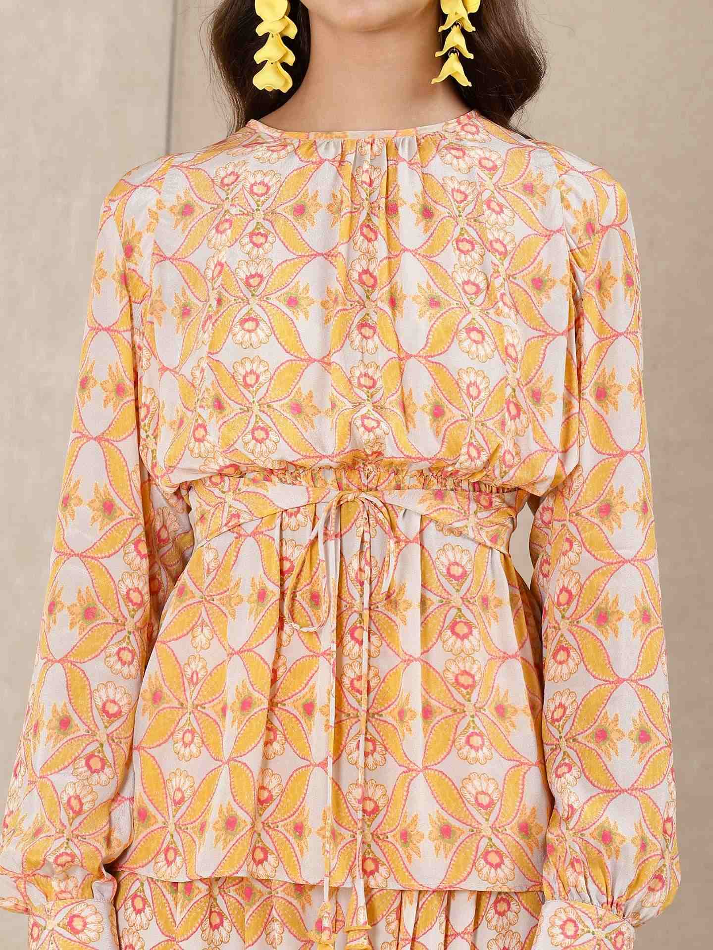 Orange Applique Flora Crepe Suit Set