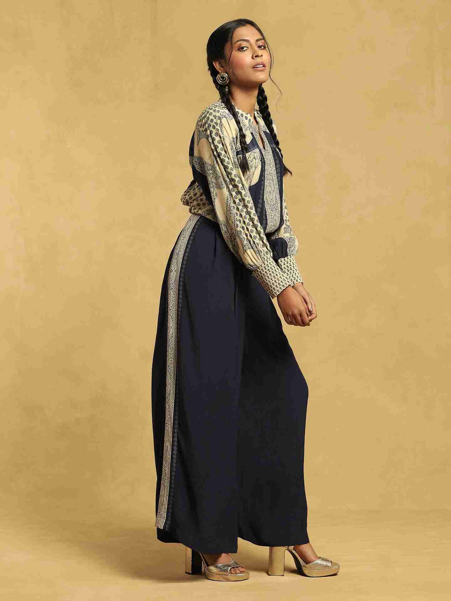 Blue Mono Paisley Crepe Co-Ord Set