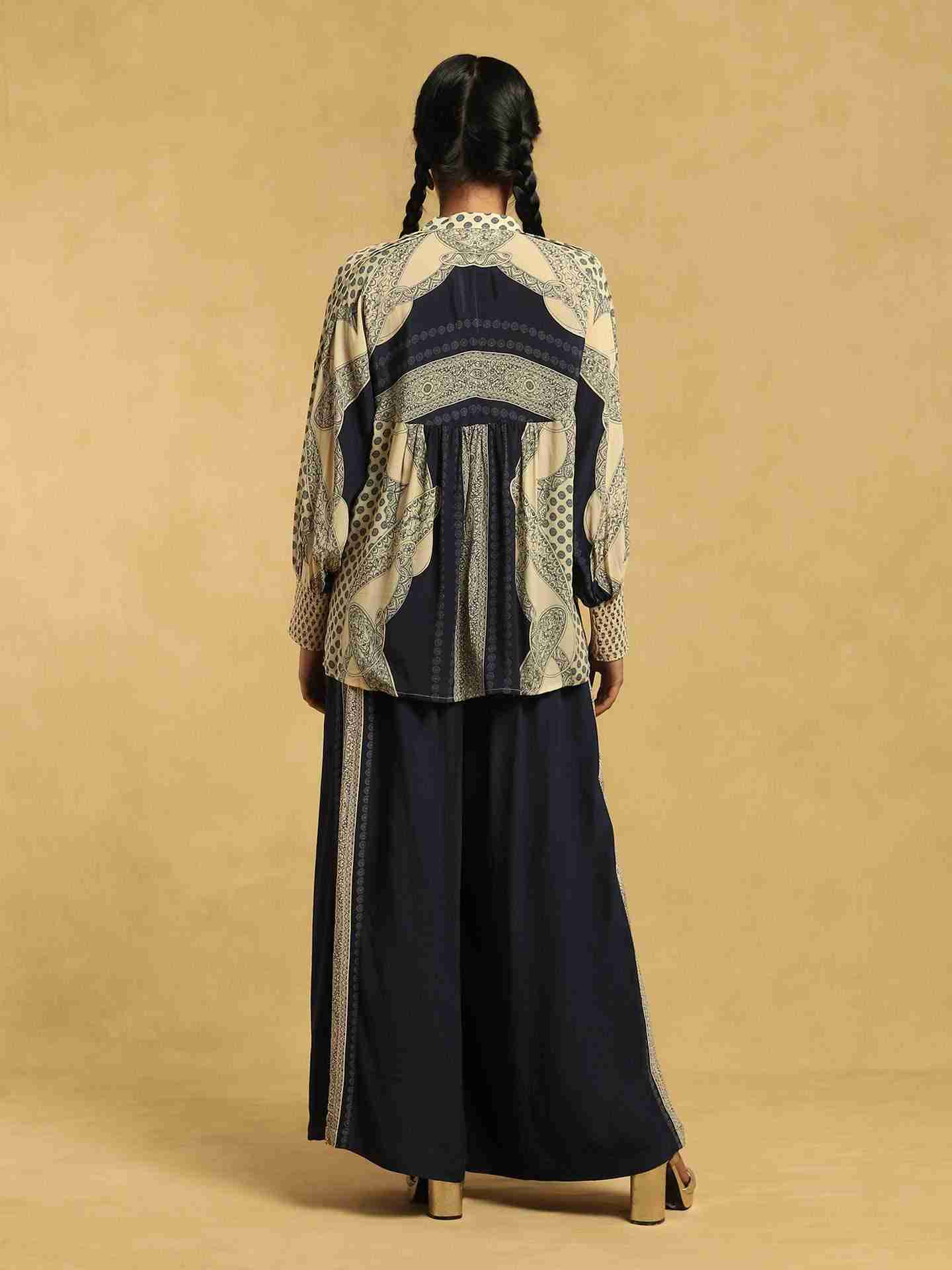 Blue Mono Paisley Crepe Co-Ord Set