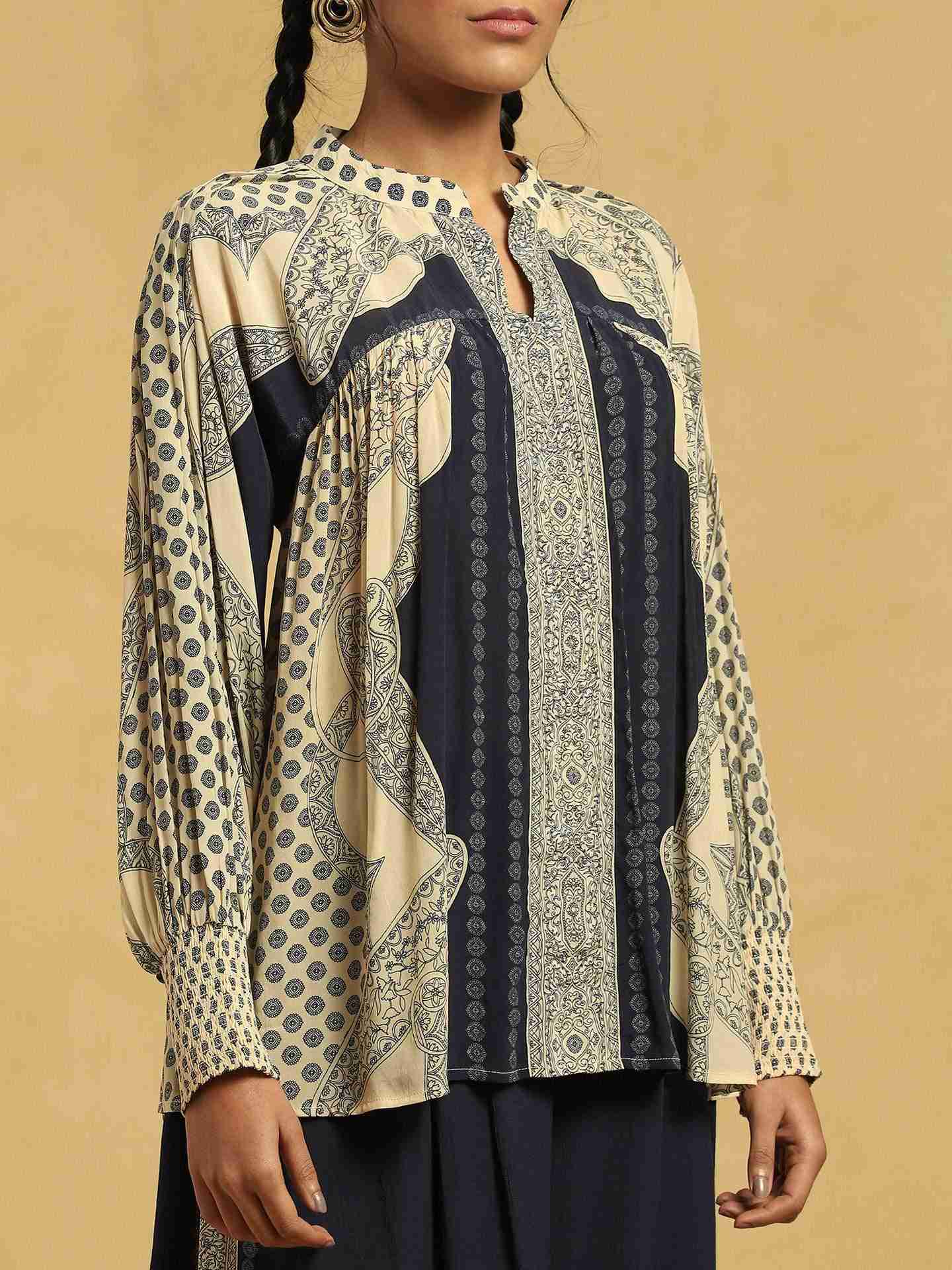 Blue Mono Paisley Crepe Co-Ord Set