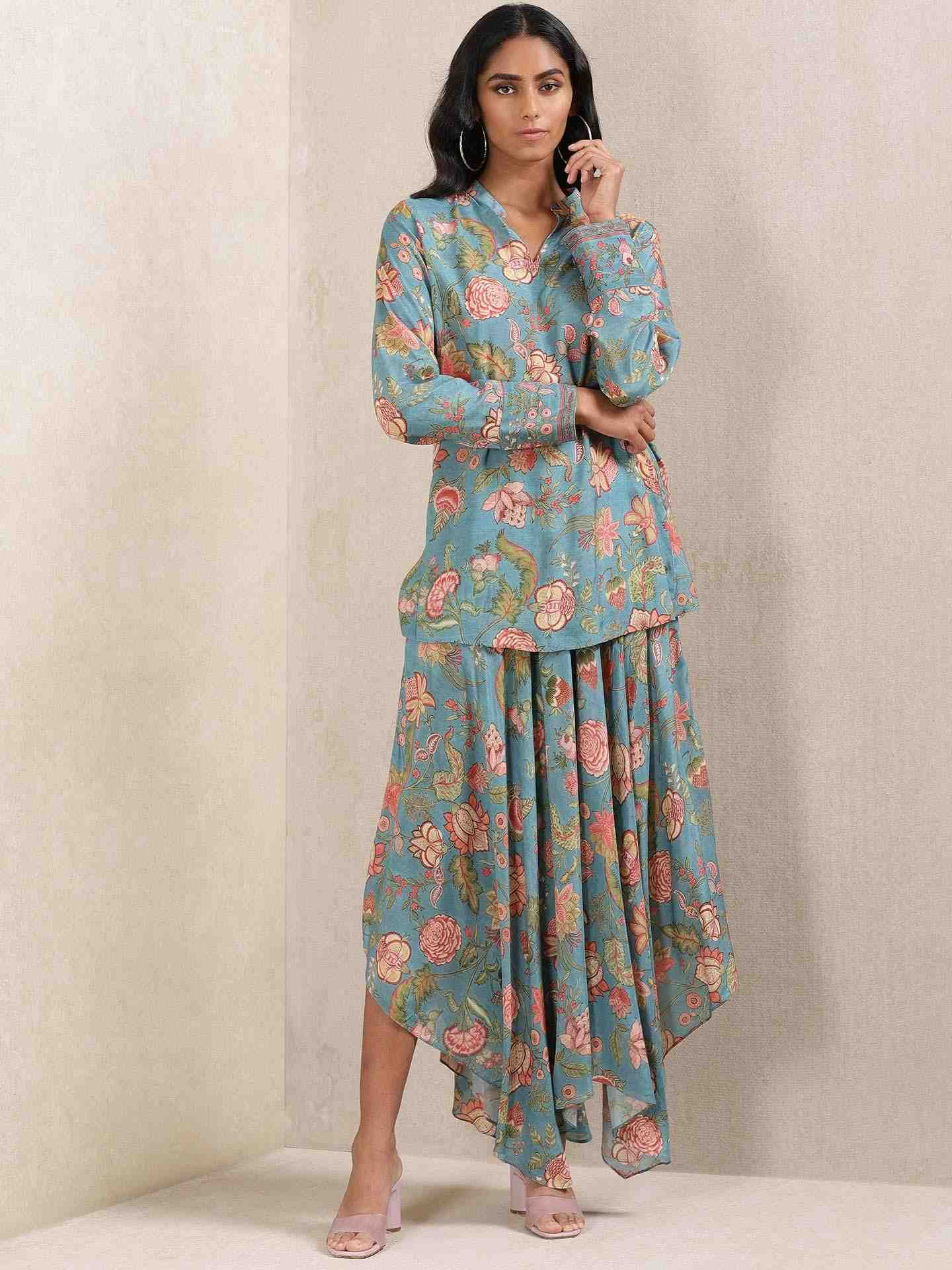 Teal Kesar Co-Ord Set