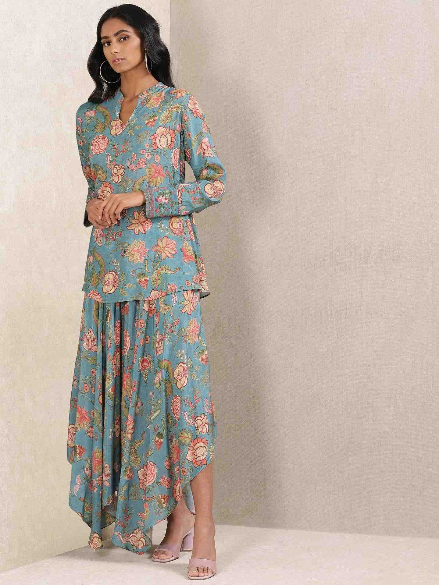 Teal Kesar Co-Ord Set