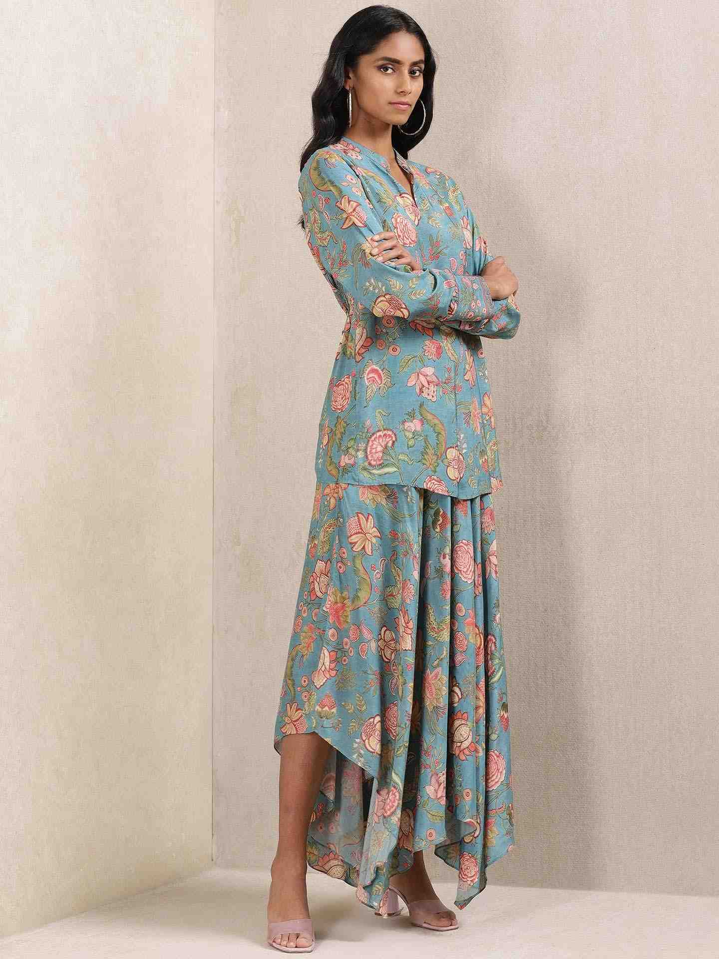 Teal Kesar Co-Ord Set