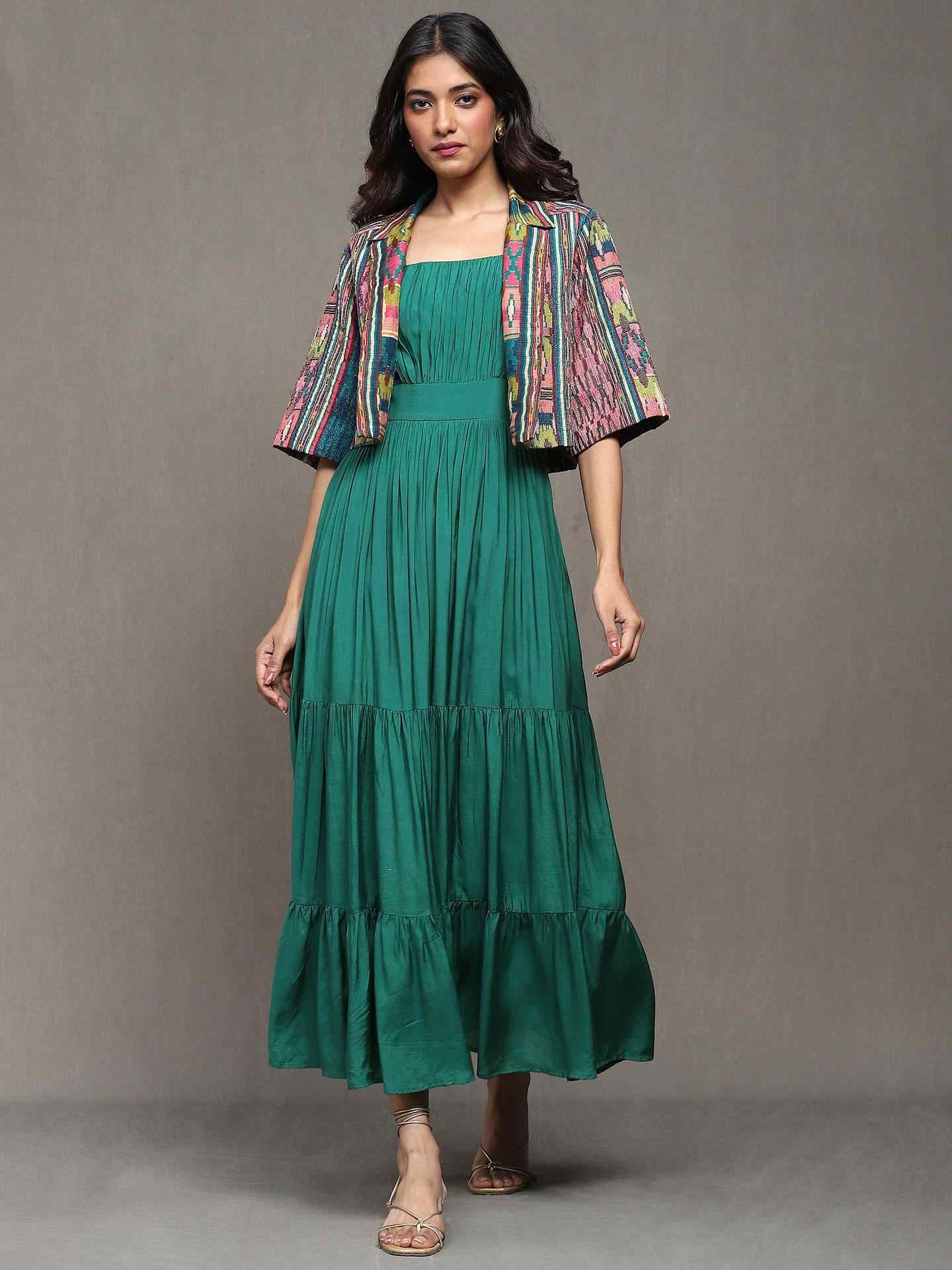 Teal Ikkat Stripe Dress