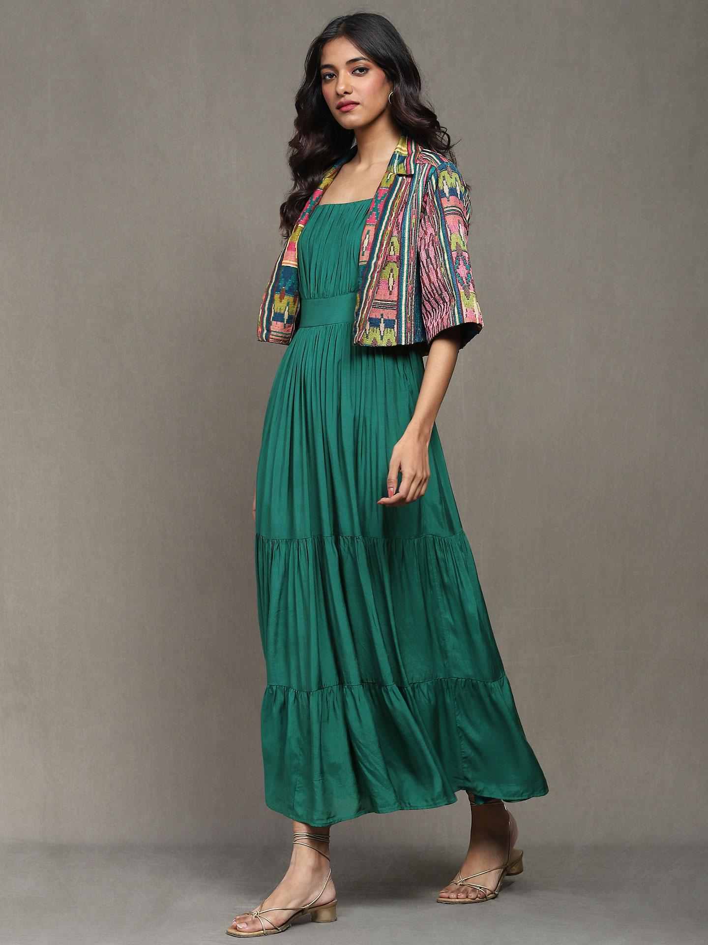 Teal Ikkat Stripe Dress