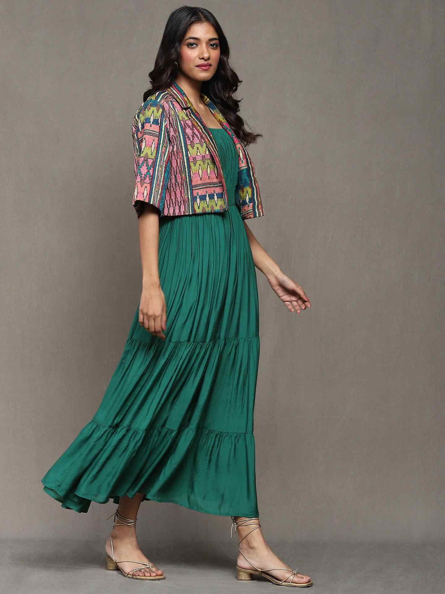 Teal Ikkat Stripe Dress
