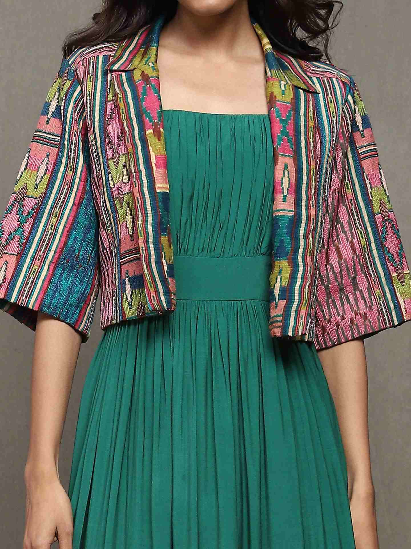 Teal Ikkat Stripe Dress