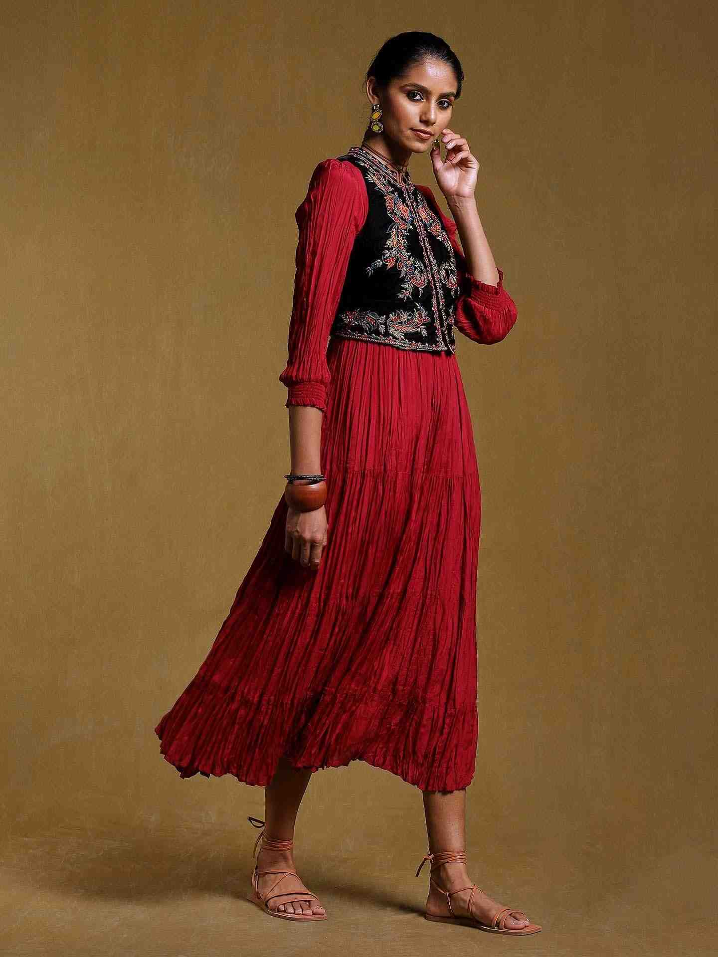 Burgundy Sarasa Solid Kurta Set