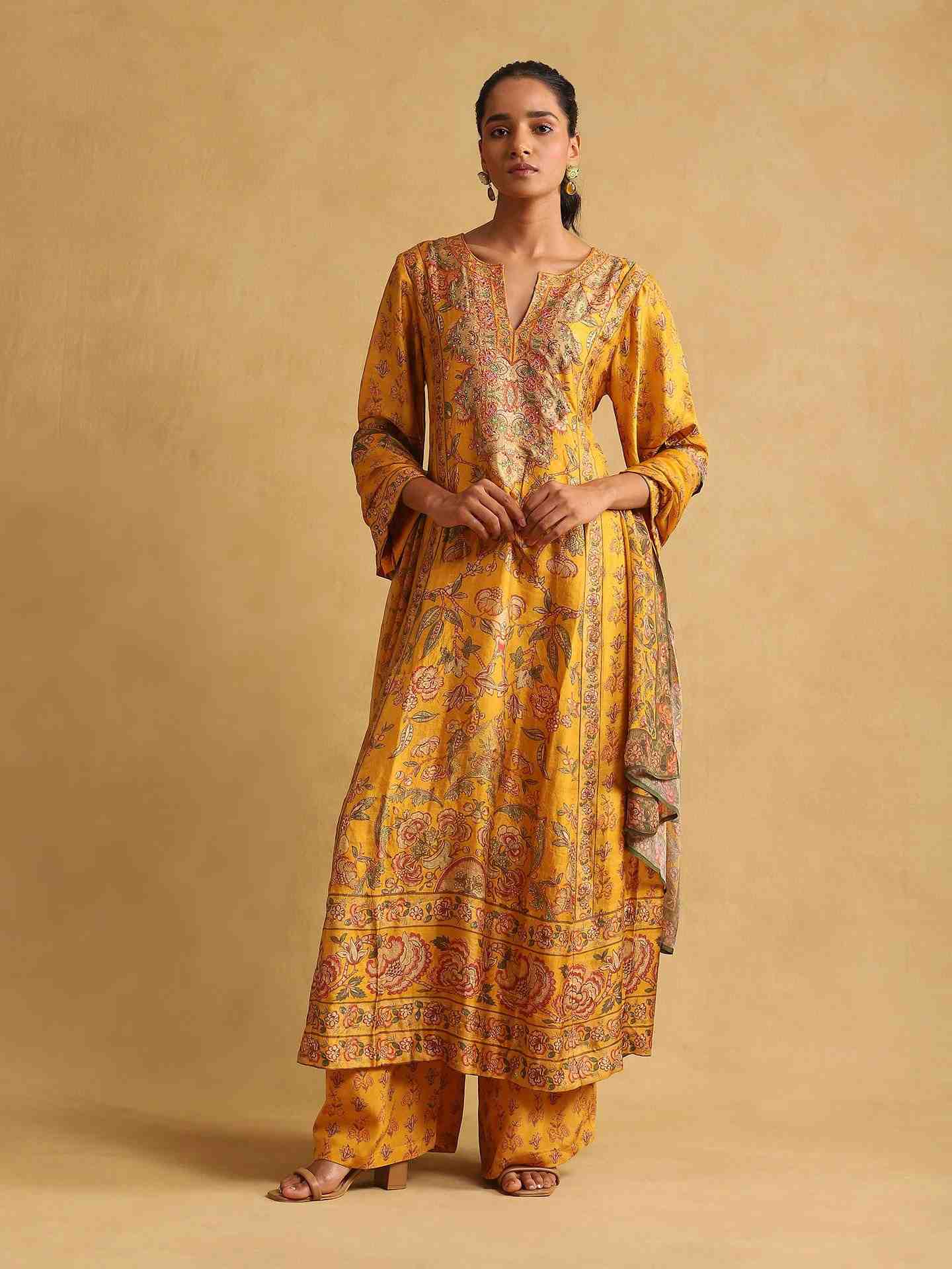 Mustard & Multi Kalamkriti Suit Set