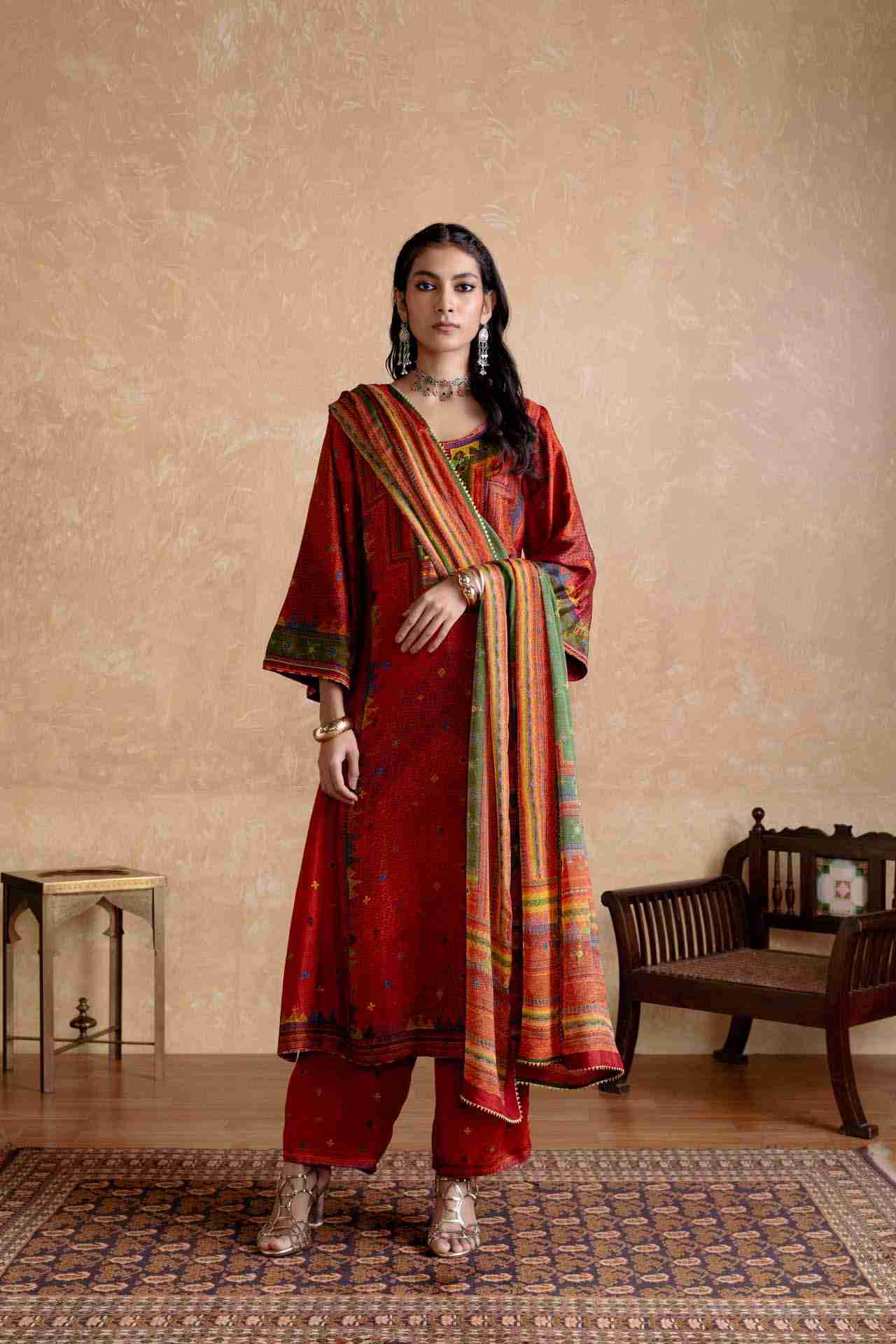 Brick & Multi Kantara Suit Set