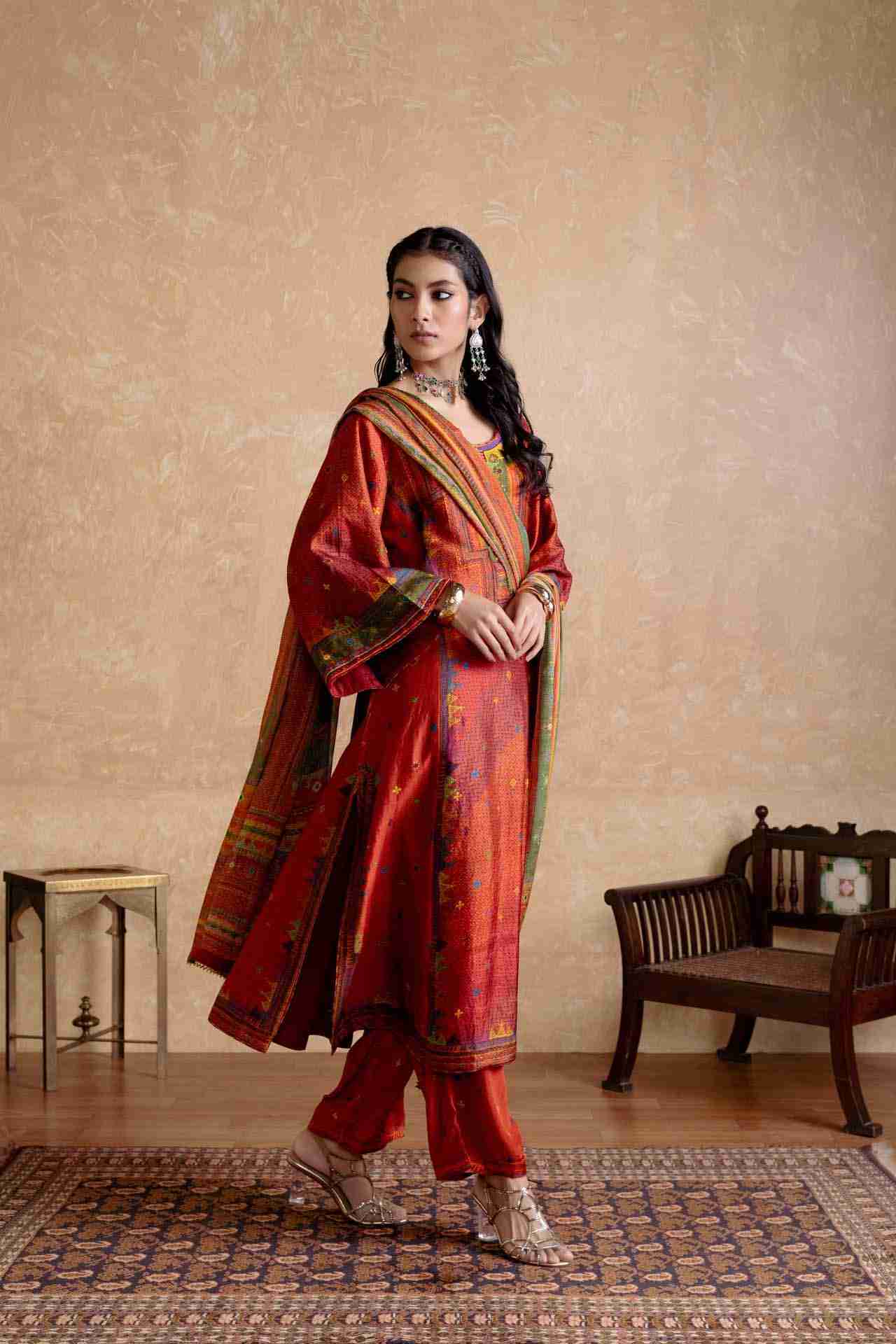 Brick & Multi Kantara Suit Set