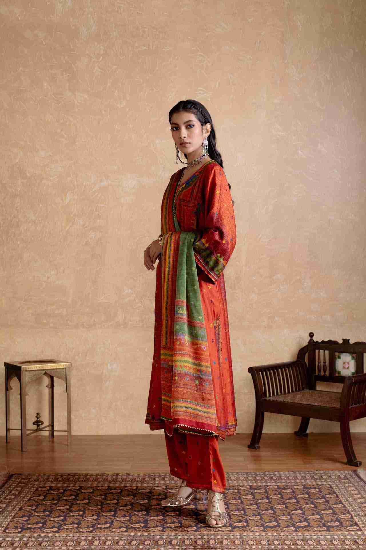 Brick & Multi Kantara Suit Set