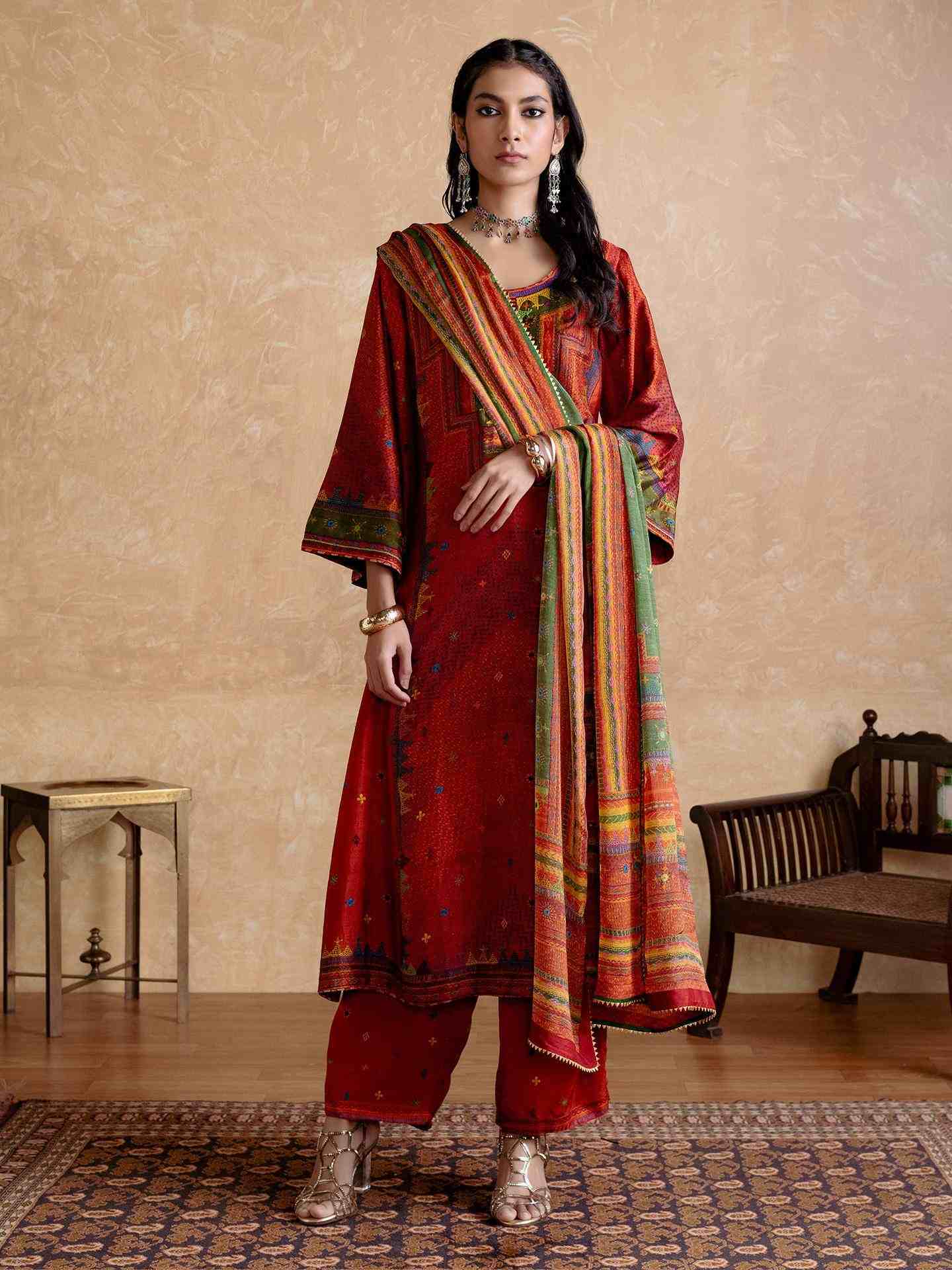 Brick & Multi Kantara Suit Set