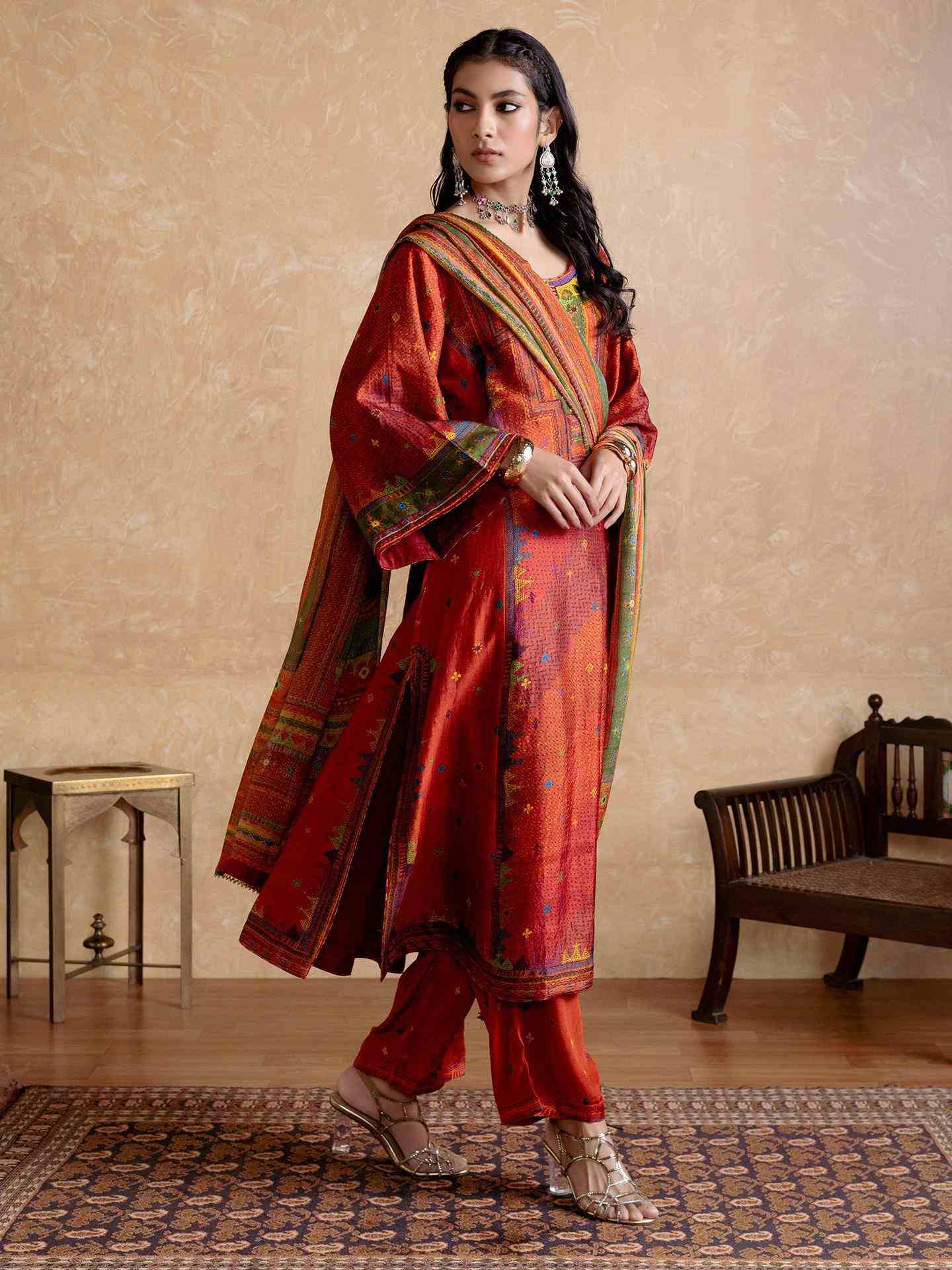 Brick & Multi Kantara Suit Set