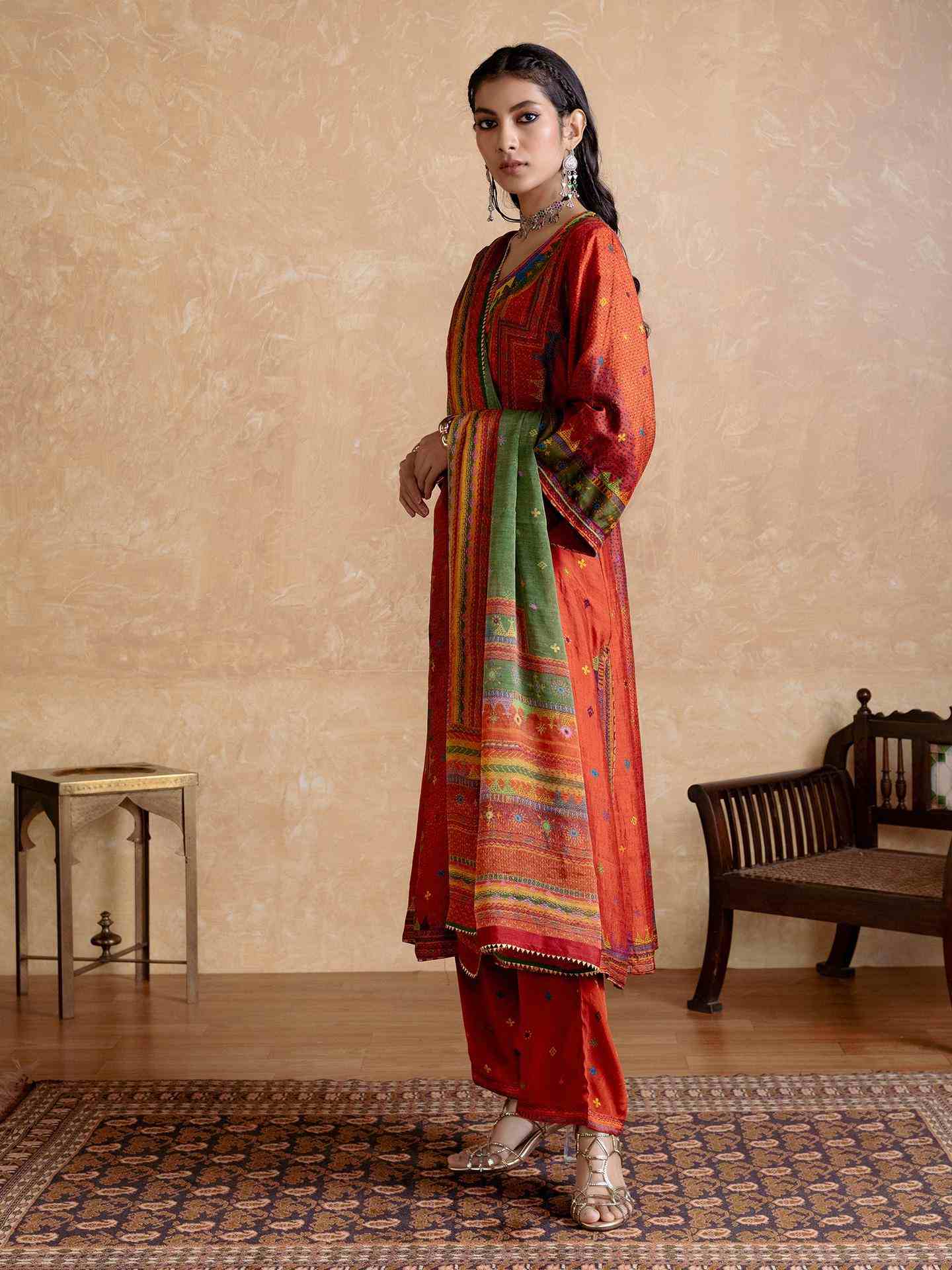 Brick & Multi Kantara Suit Set