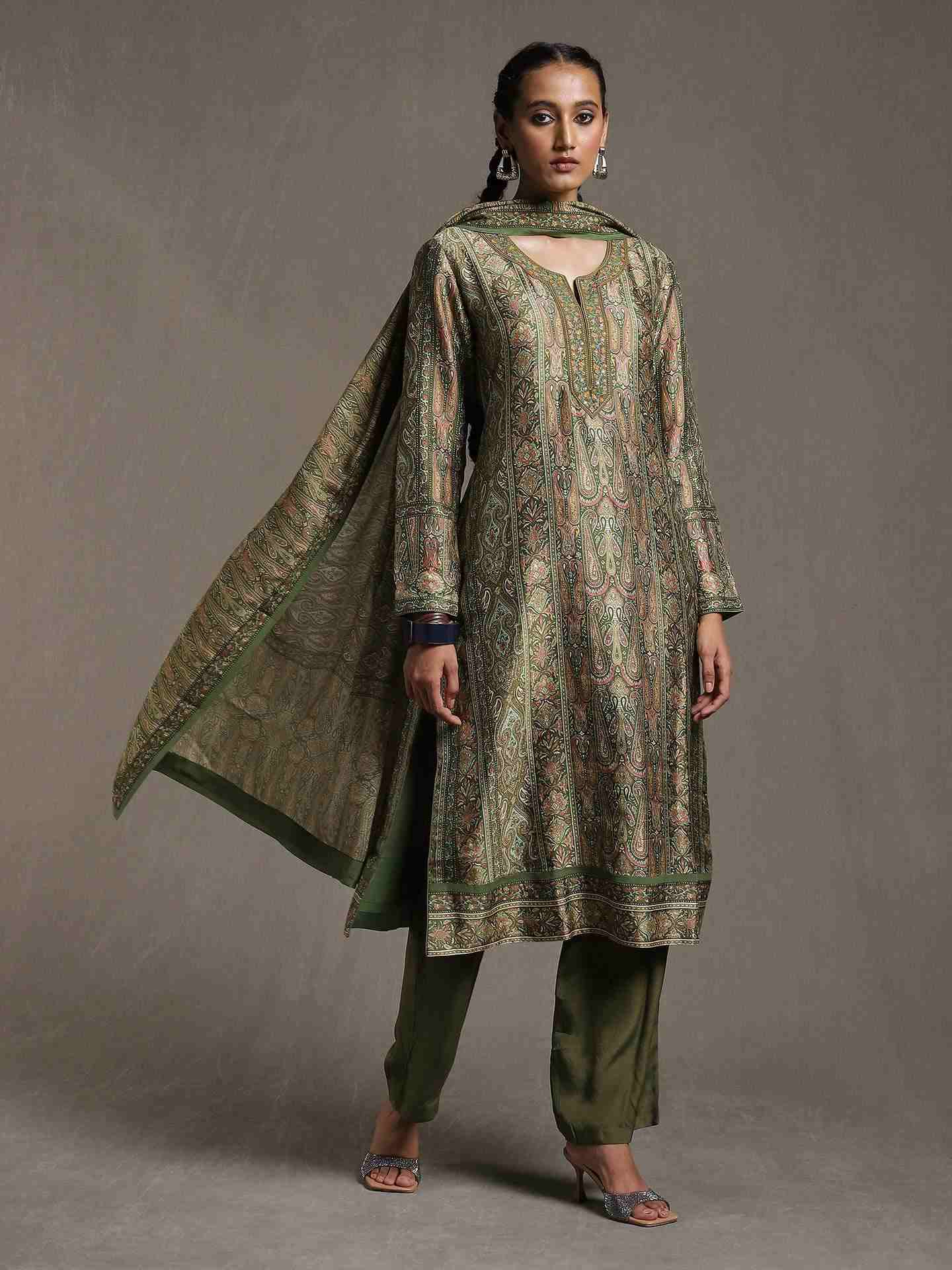 Olive & Beige Shereen Suit Set