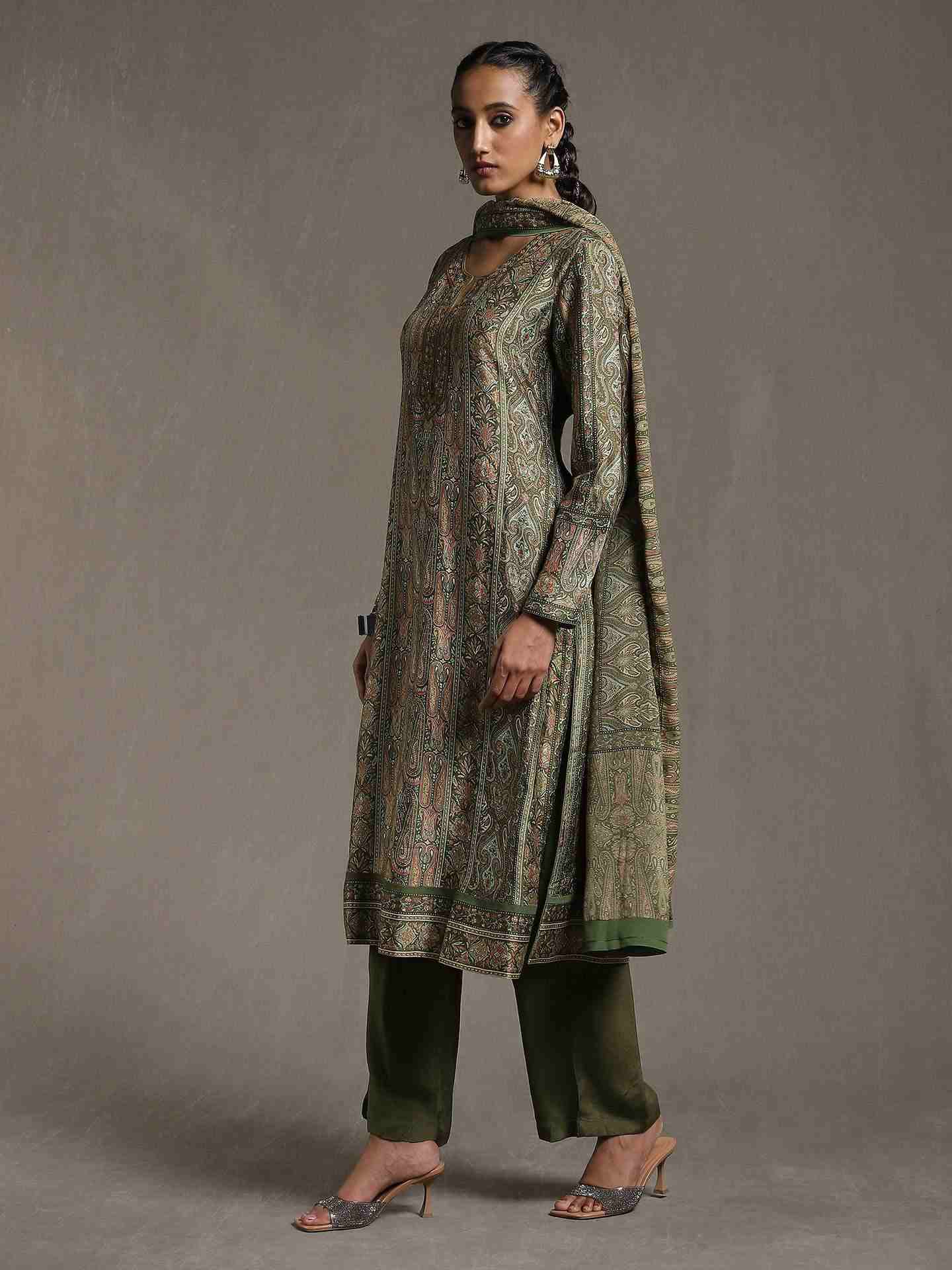 Olive & Beige Shereen Suit Set