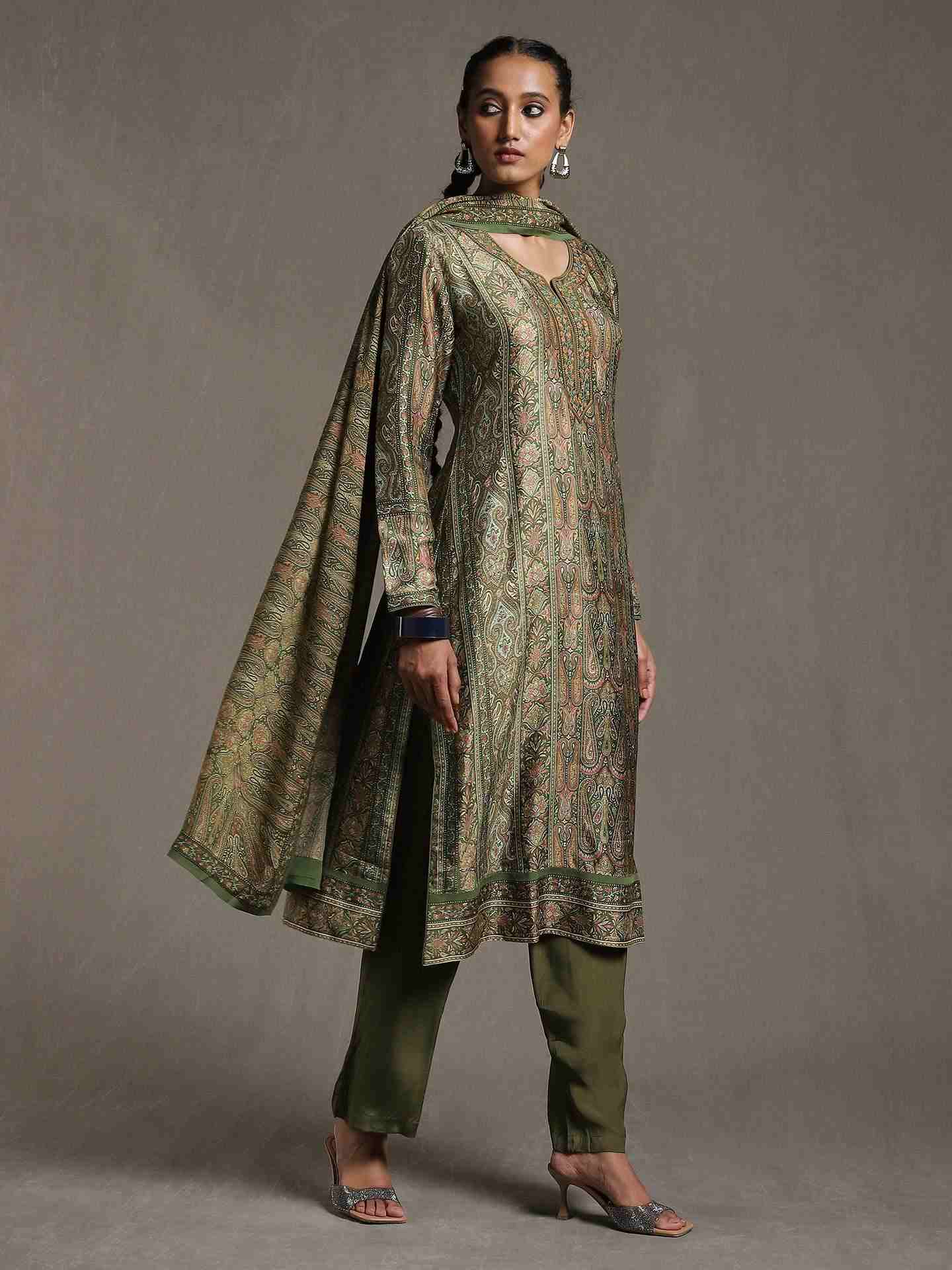 Olive & Beige Shereen Suit Set