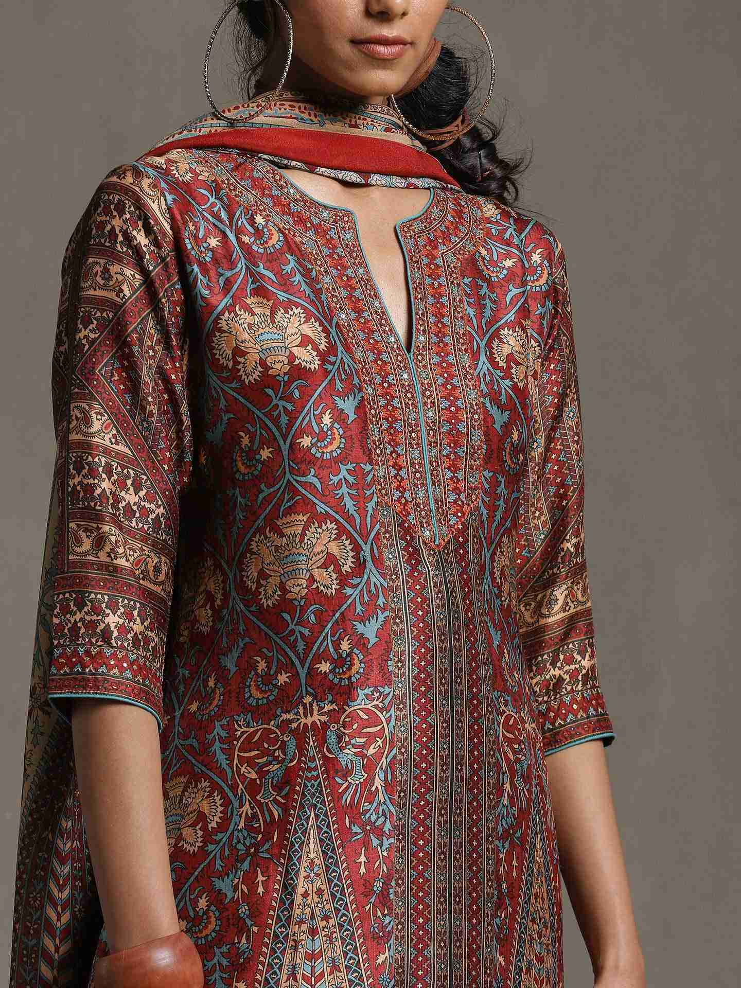 Beige & Burgundy Kulha Suit Set