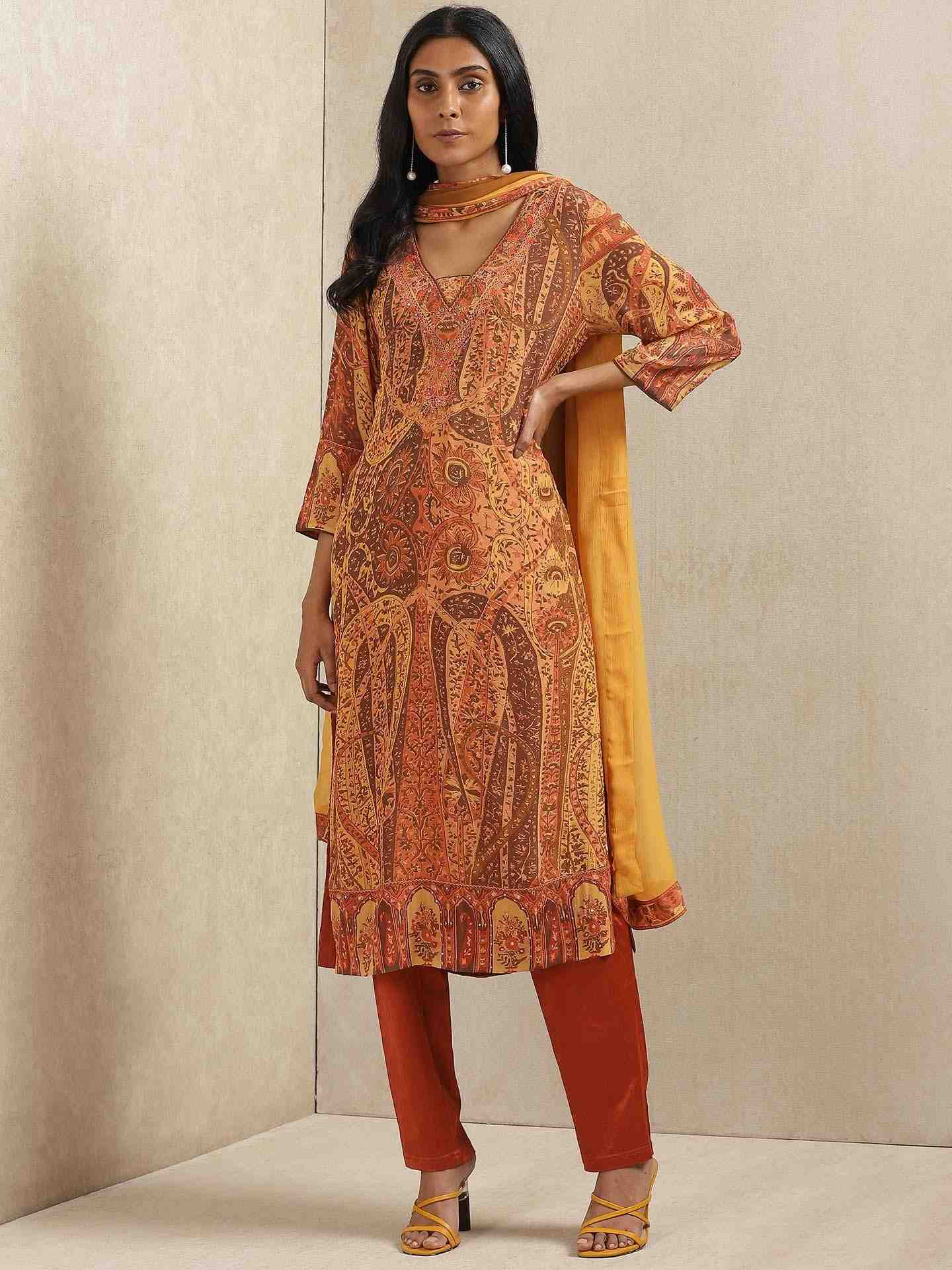 Rust Maharaja Crepe Suit Set