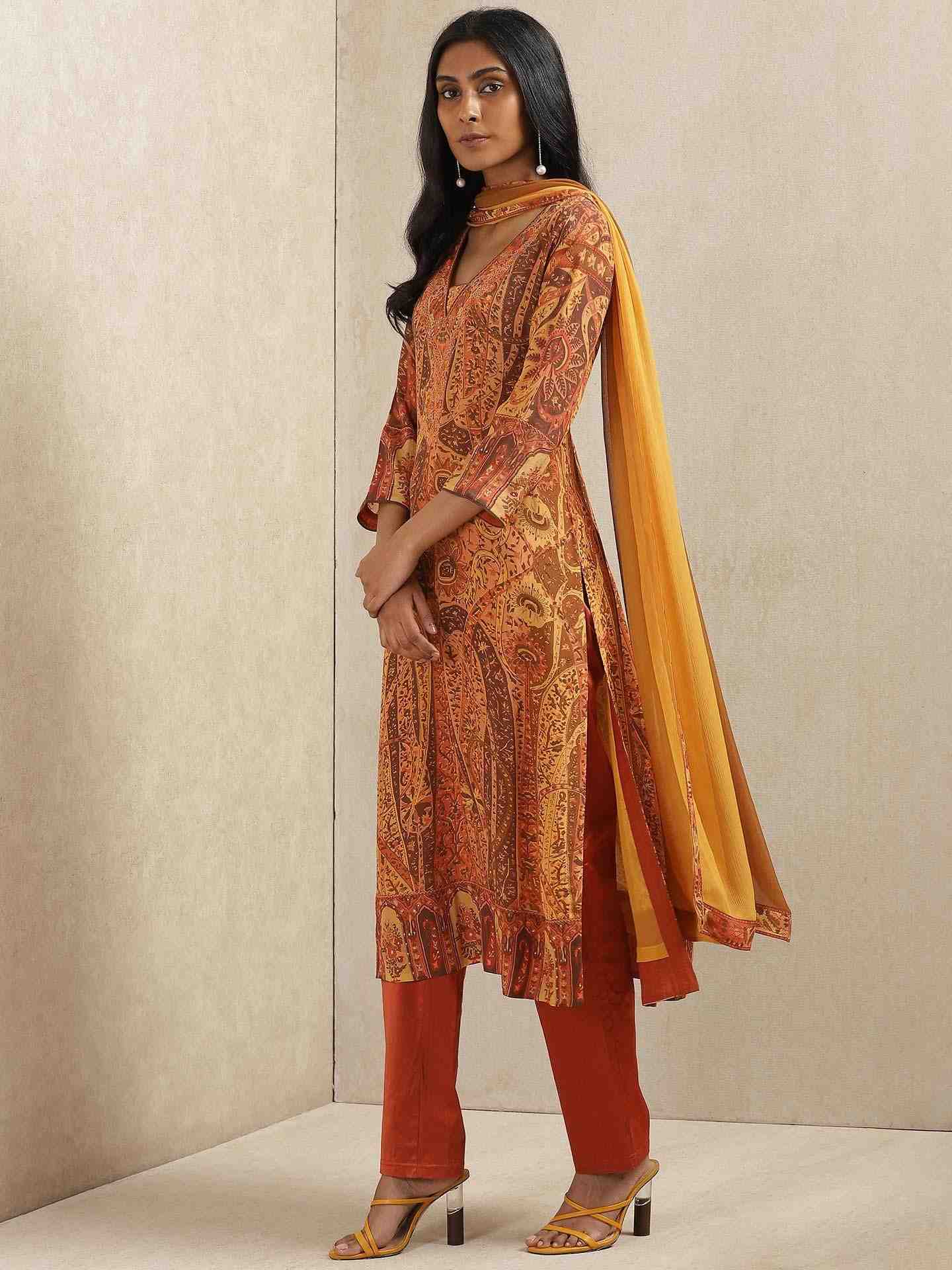 Rust Maharaja Crepe Suit Set
